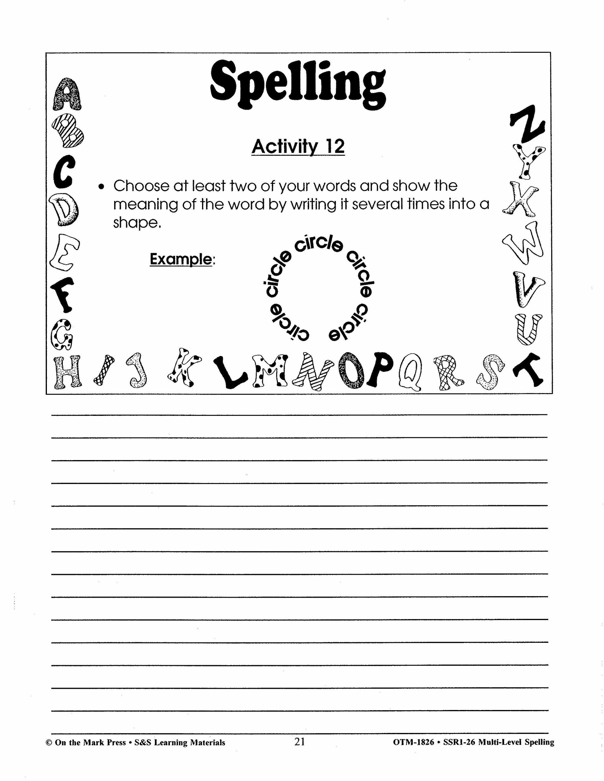 Spelling Work Sheets and Word Lists for Multi Level Student Abilities