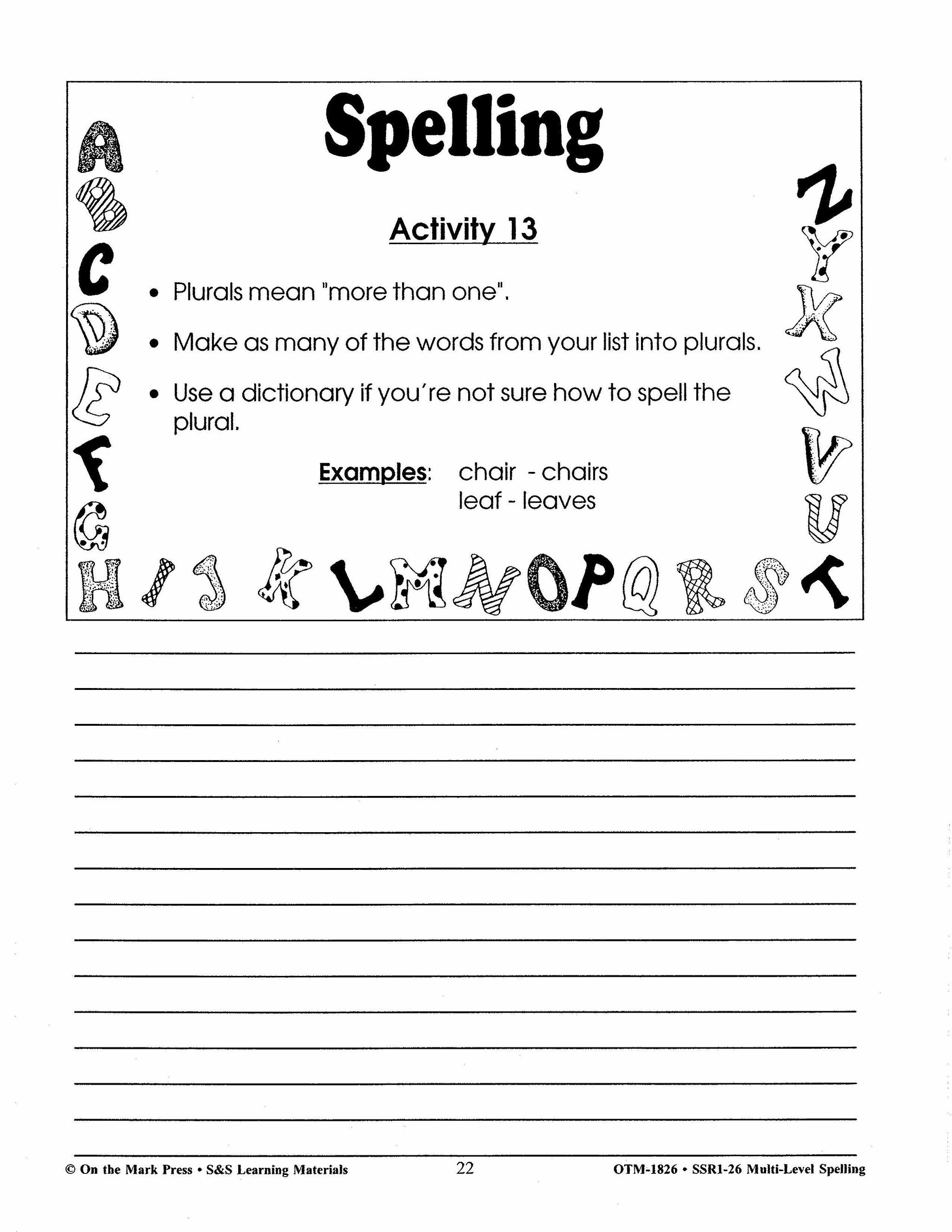 Spelling Work Sheets and Word Lists for Multi Level Student Abilities