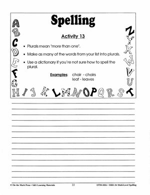 Spelling Work Sheets and Word Lists for Multi Level Student Abilities