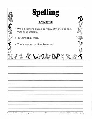 Spelling Work Sheets and Word Lists for Multi Level Student Abilities