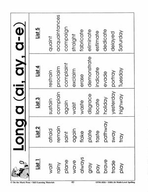 Spelling Work Sheets and Word Lists for Multi Level Student Abilities