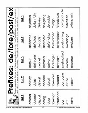 Spelling Work Sheets and Word Lists for Multi Level Student Abilities