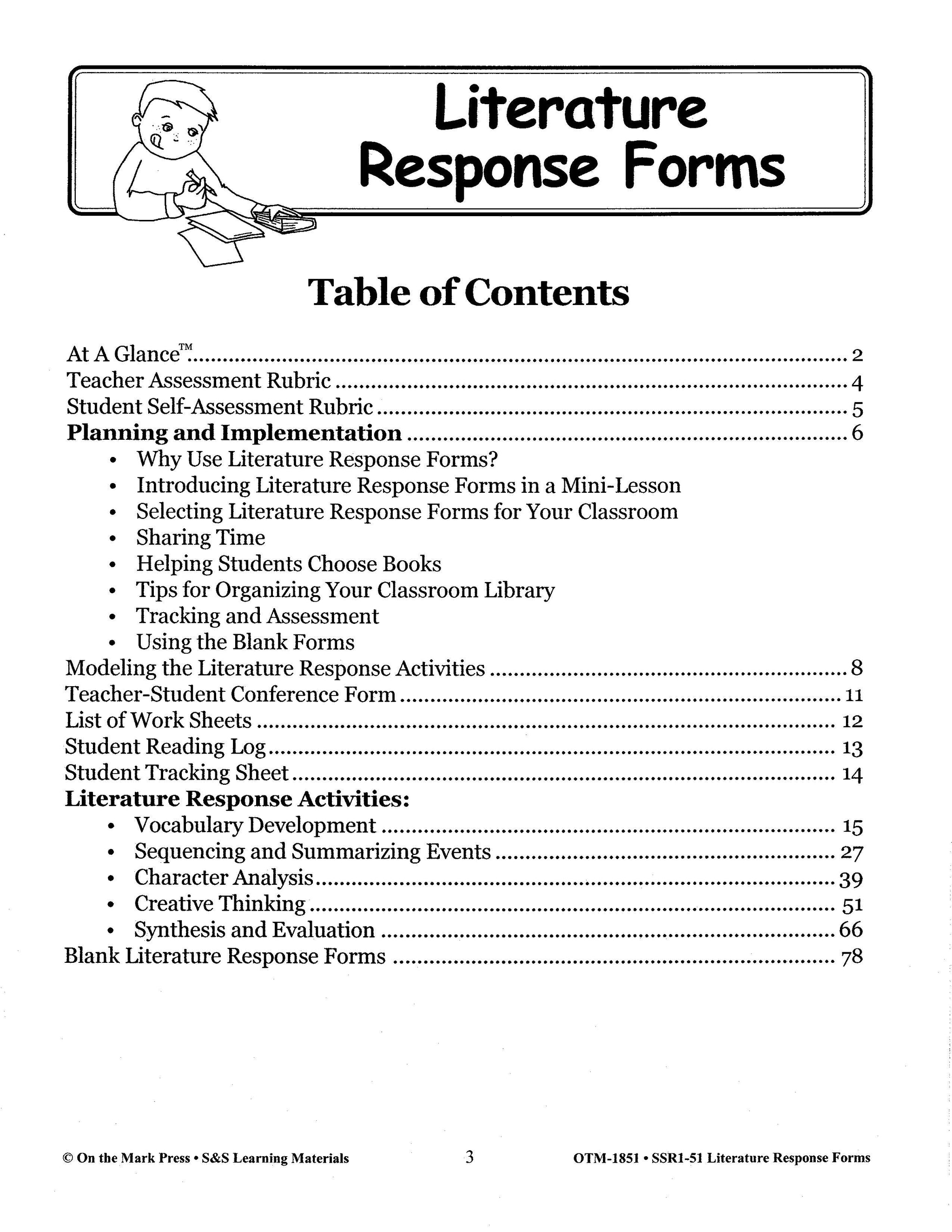 Literature Response Forms Grades 1-3