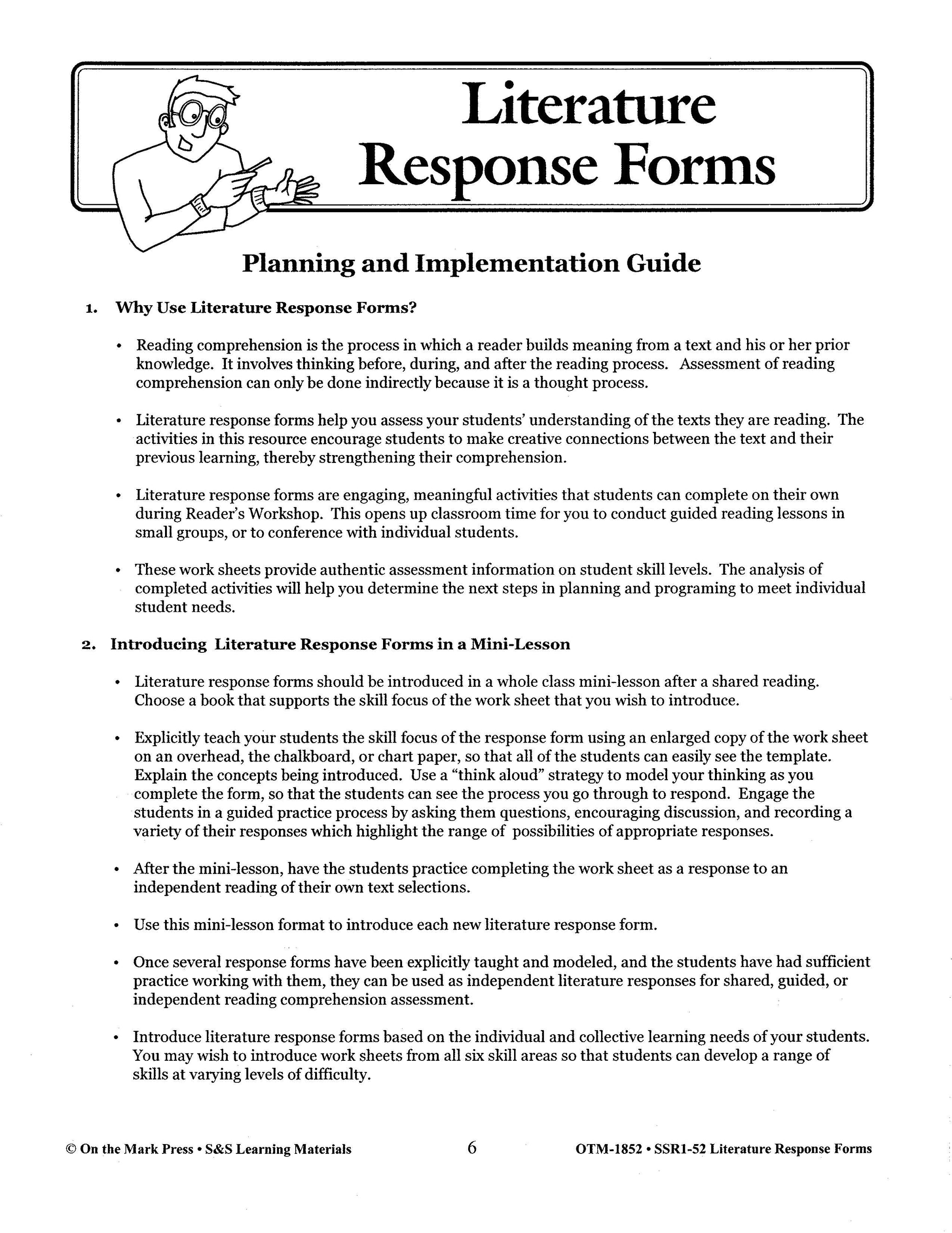 Literature Response Forms Grades 4-6