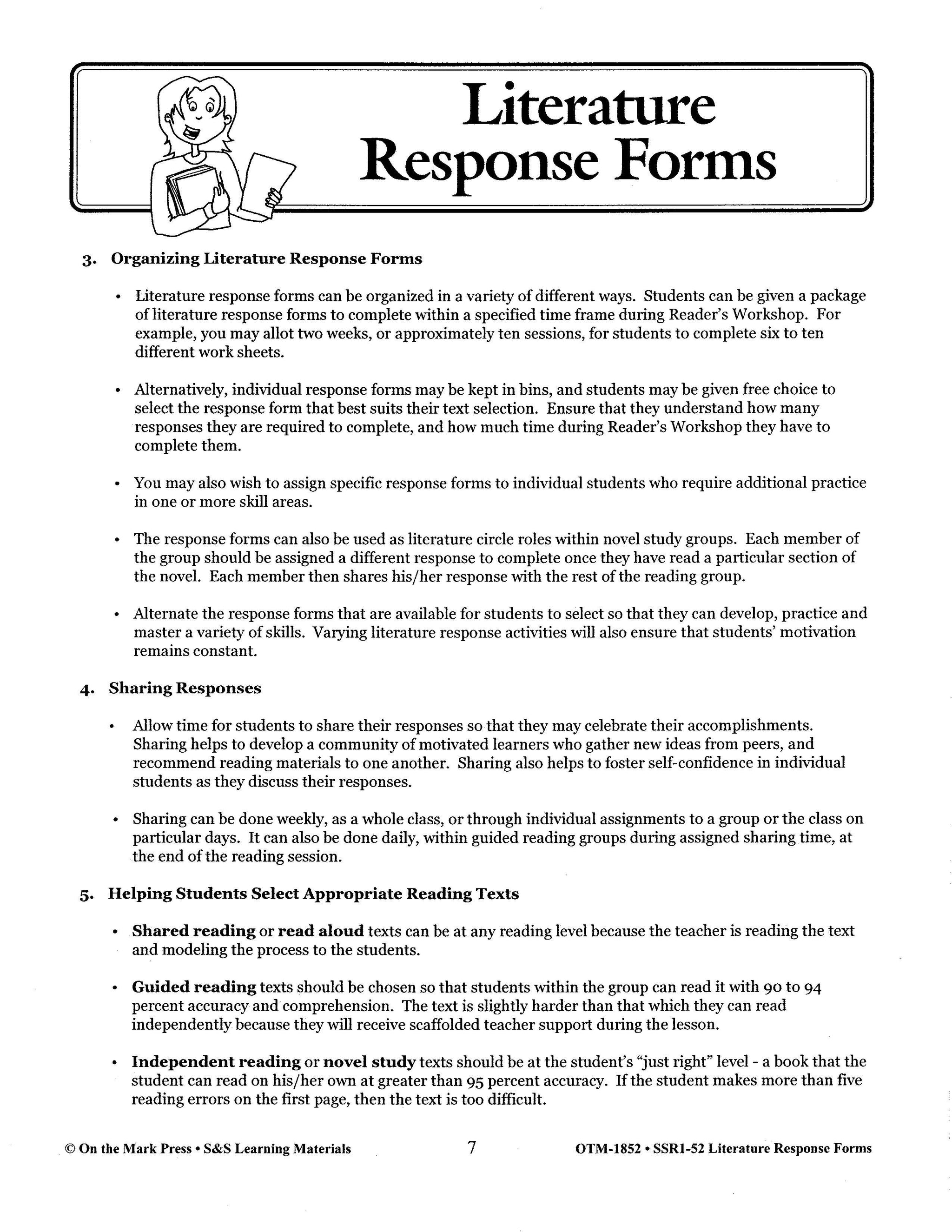 Literature Response Forms Grades 4-6