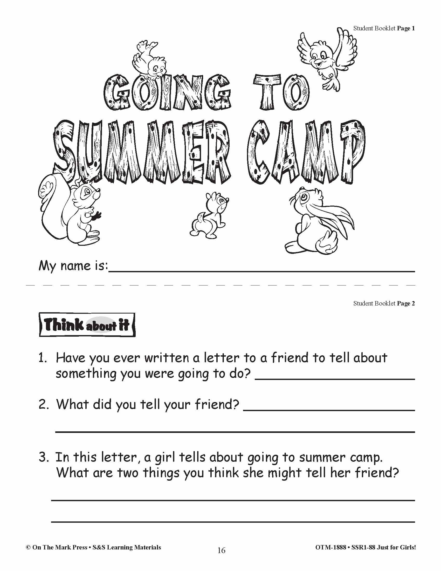 Just for Girls Grades 1-3 Reading Comprehension