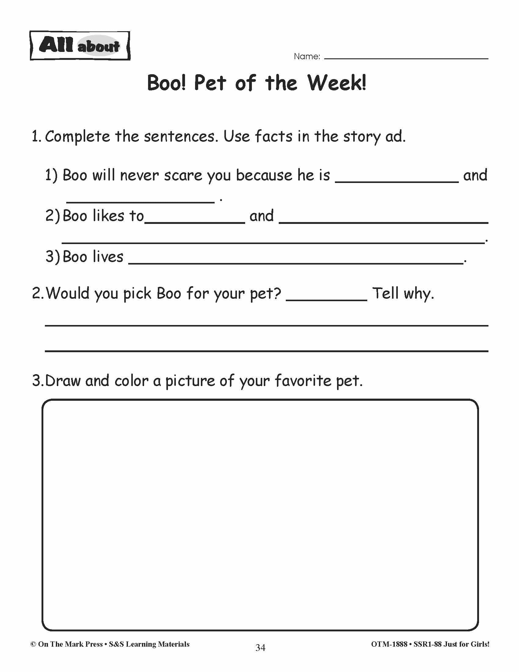 Just for Girls Grades 1-3 Reading Comprehension