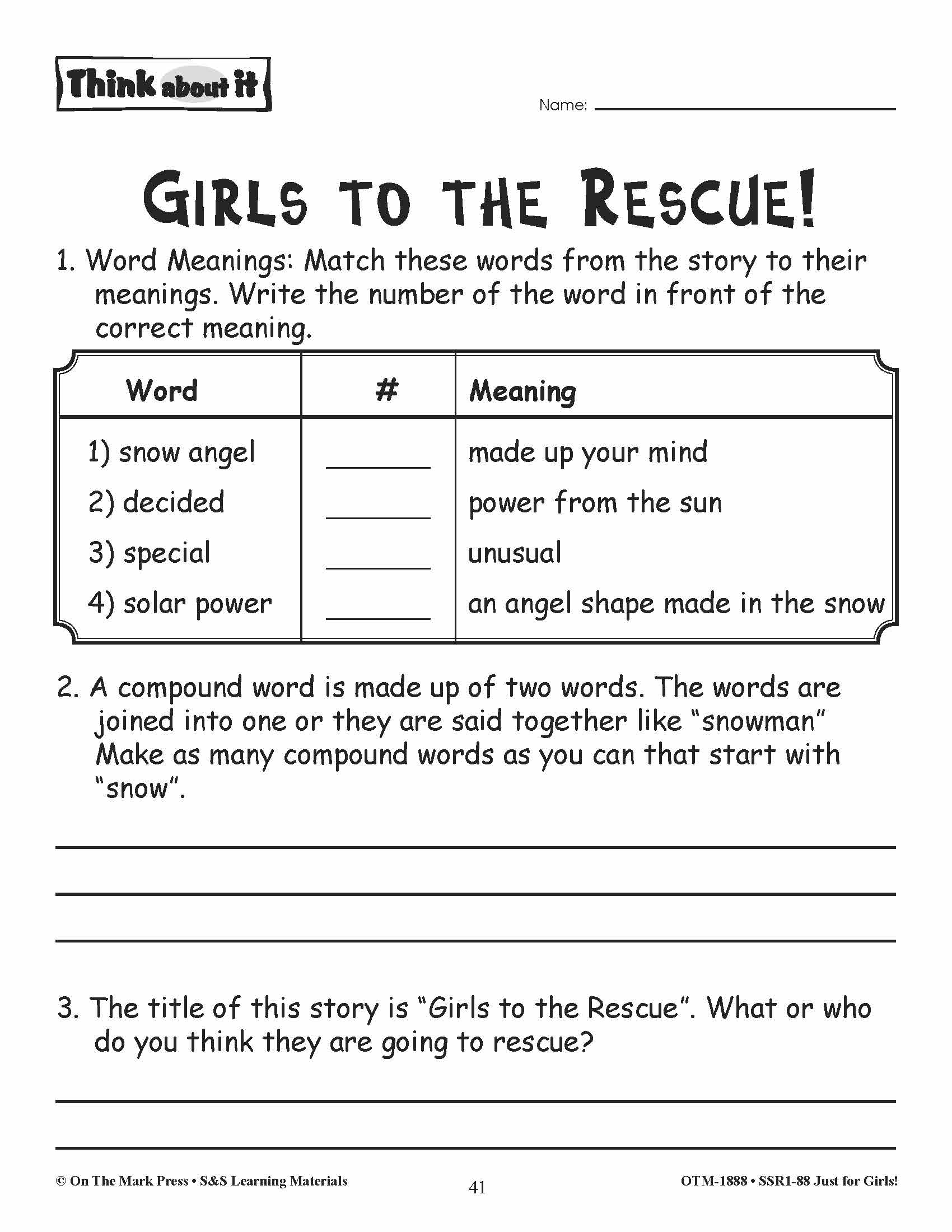 Just for Girls Grades 1-3 Reading Comprehension