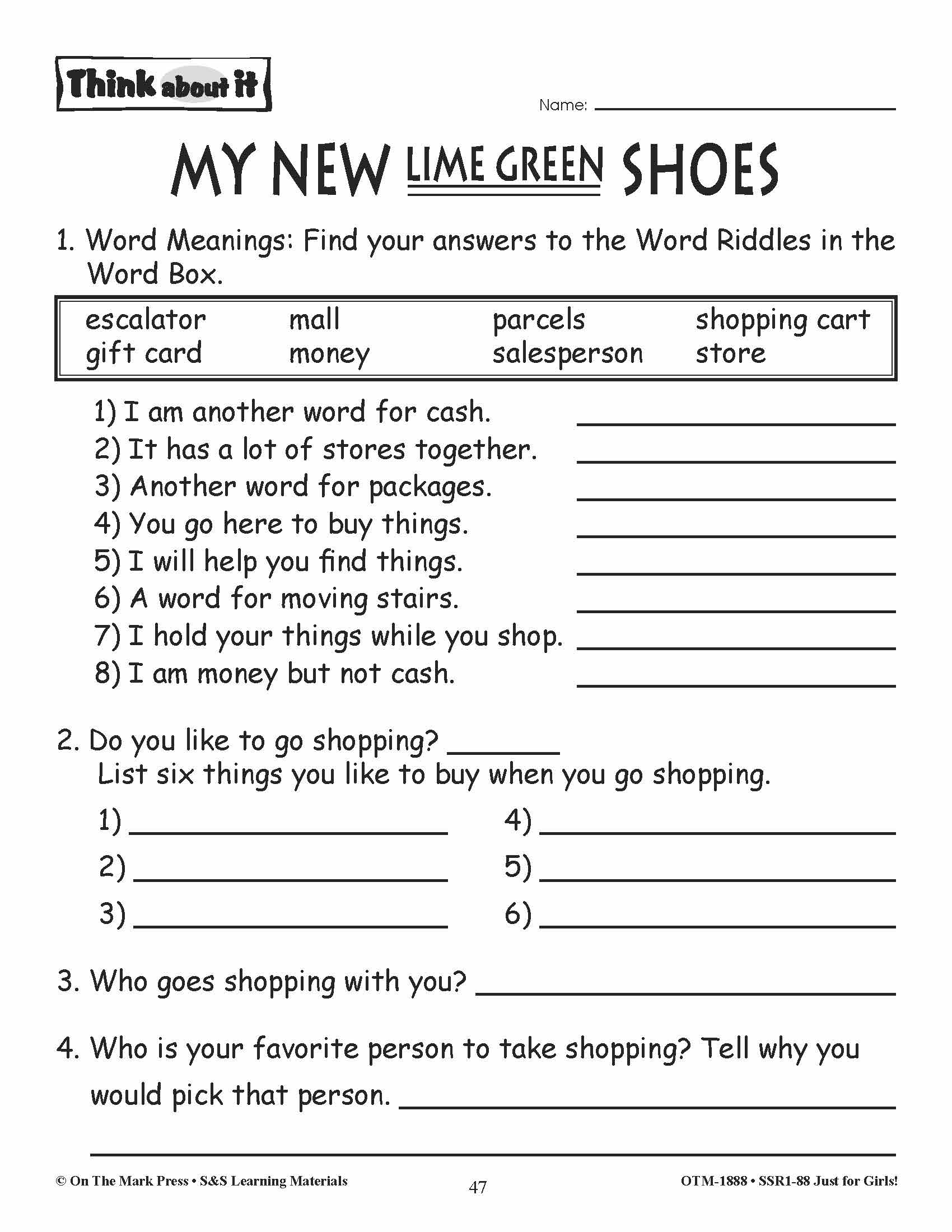 Just for Girls Grades 1-3 Reading Comprehension