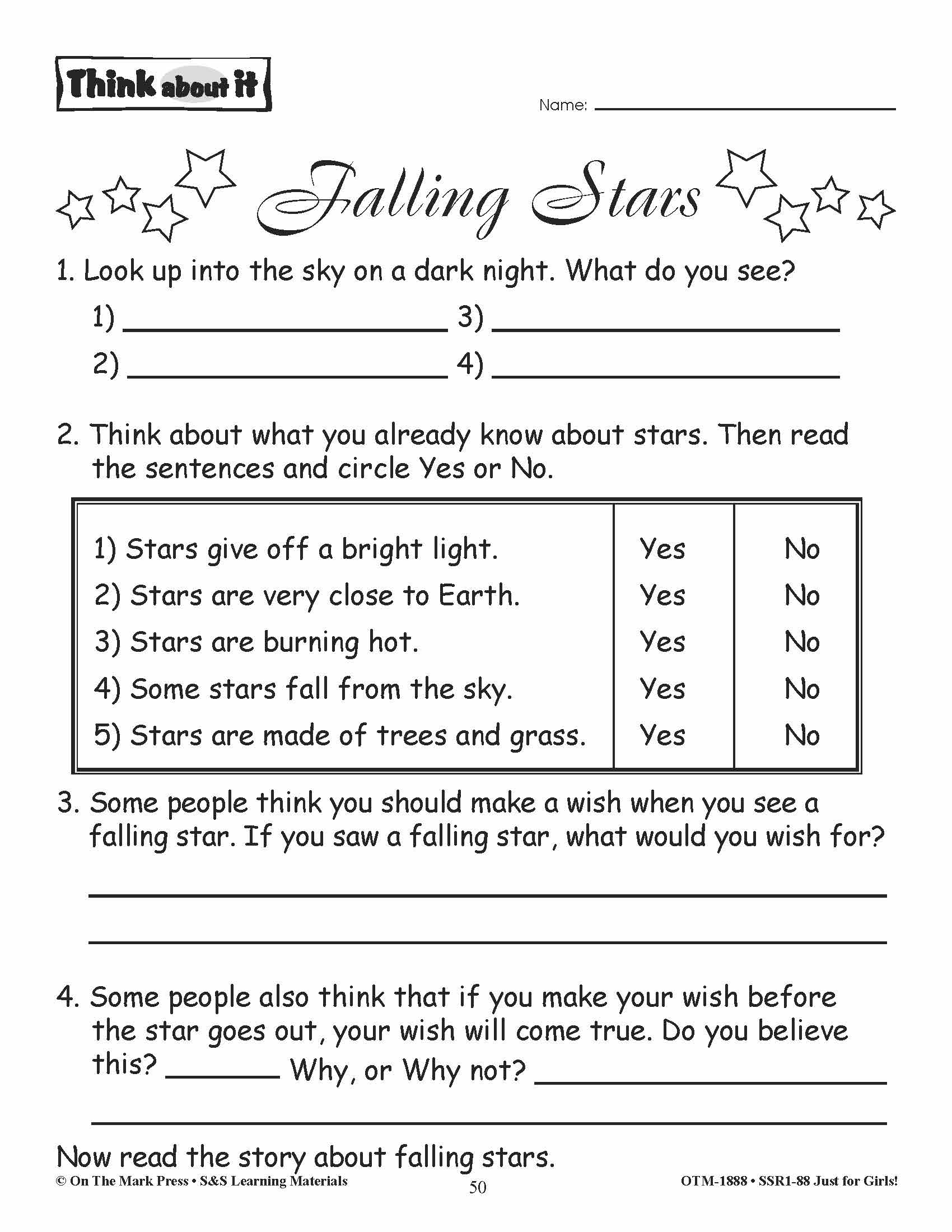 Just for Girls Grades 1-3 Reading Comprehension