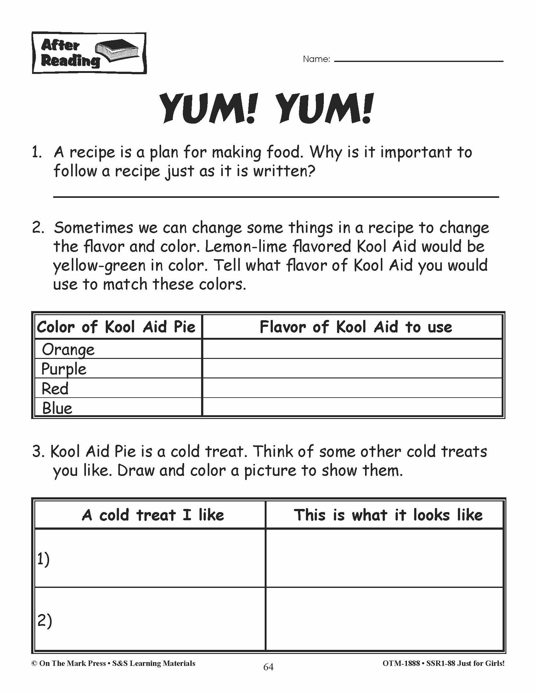 Just for Girls Grades 1-3 Reading Comprehension