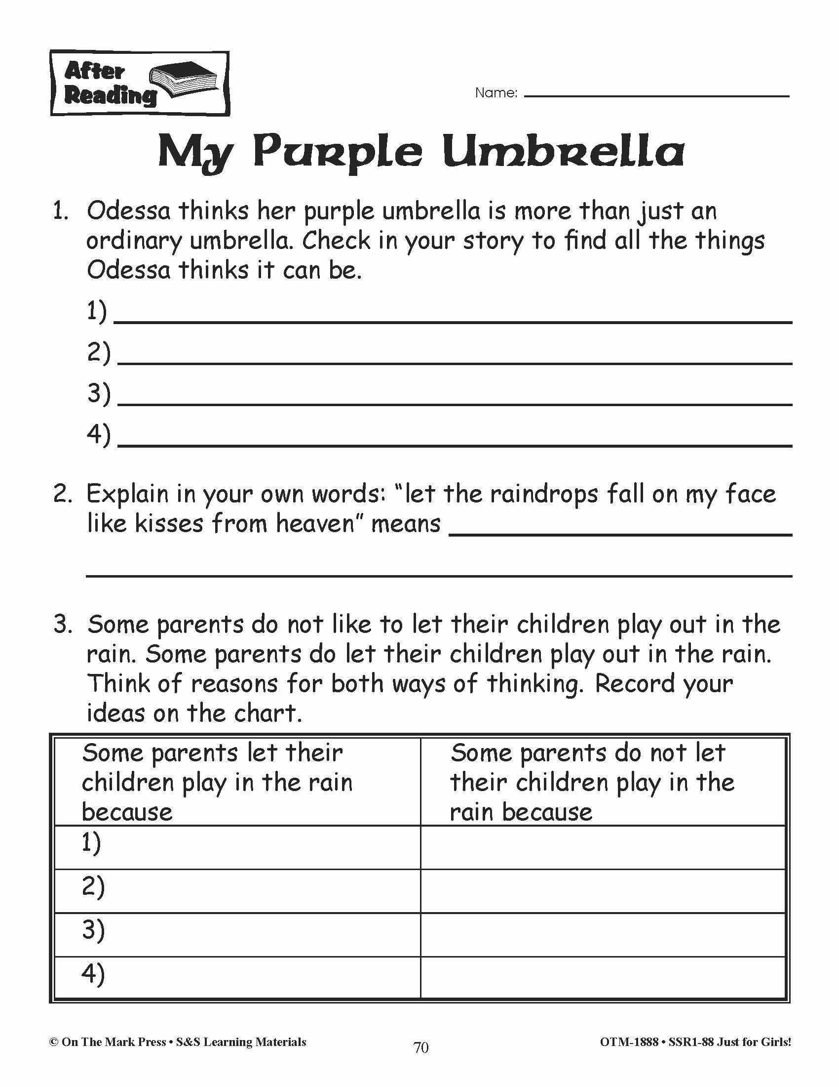 Just for Girls Grades 1-3 Reading Comprehension