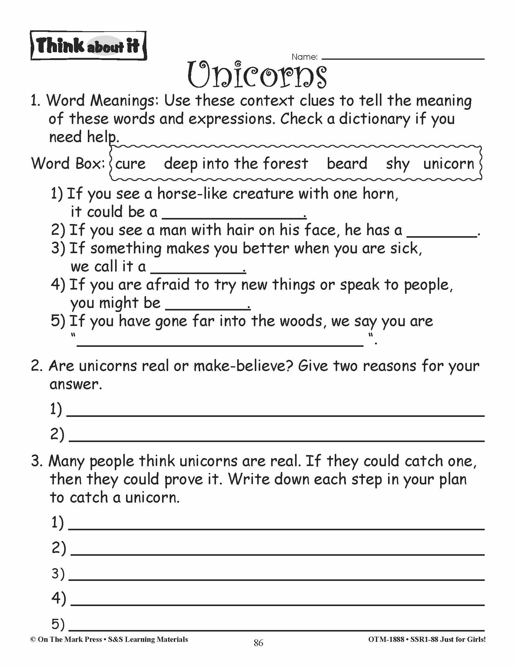 Just for Girls Grades 1-3 Reading Comprehension