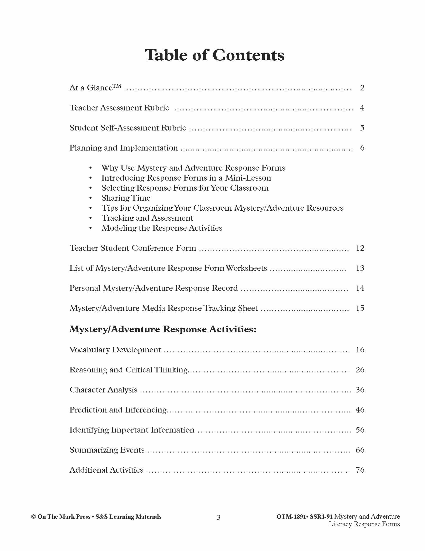 Reading Response Forms: Mystery & Adventure Theme Grades 4-6