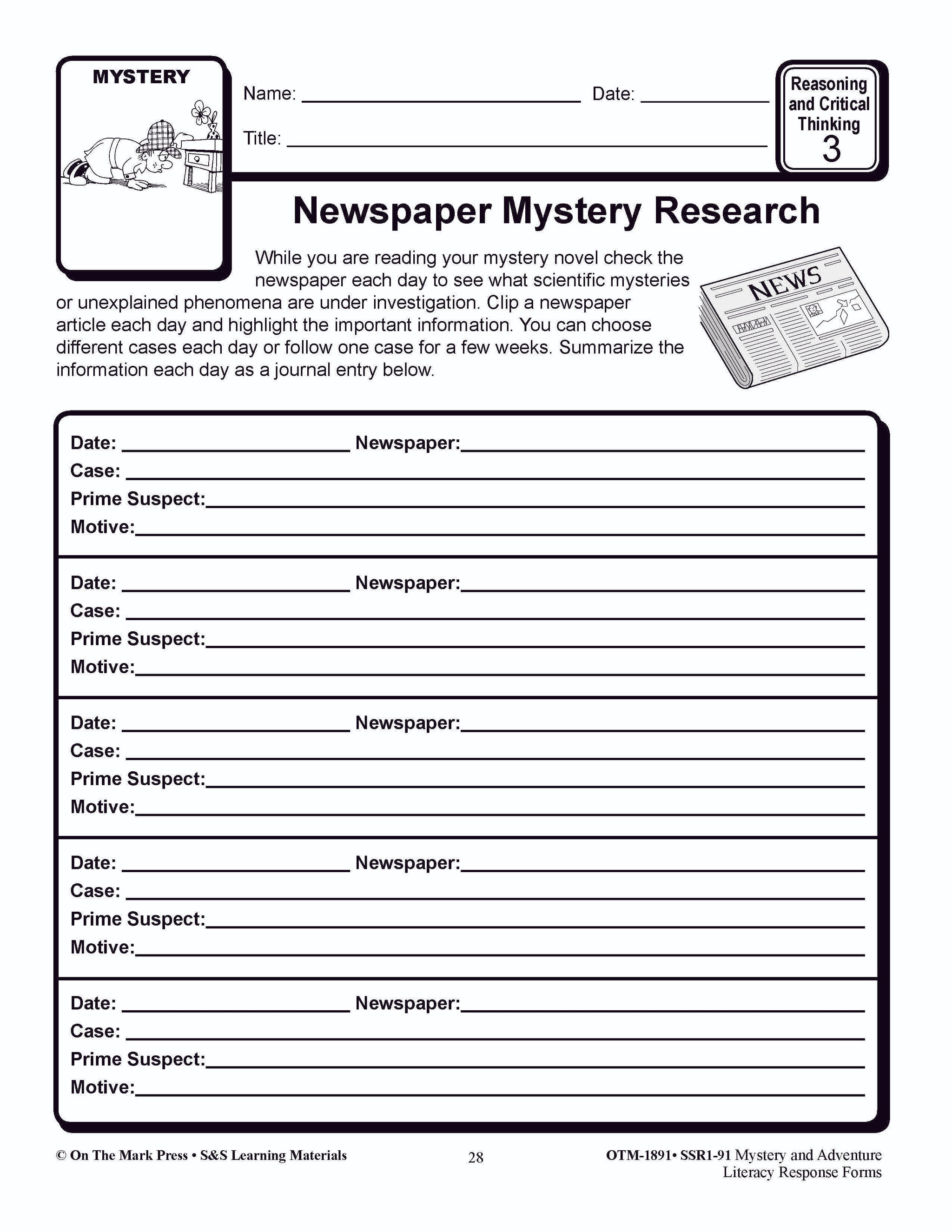 Reading Response Forms: Mystery & Adventure Theme Grades 4-6