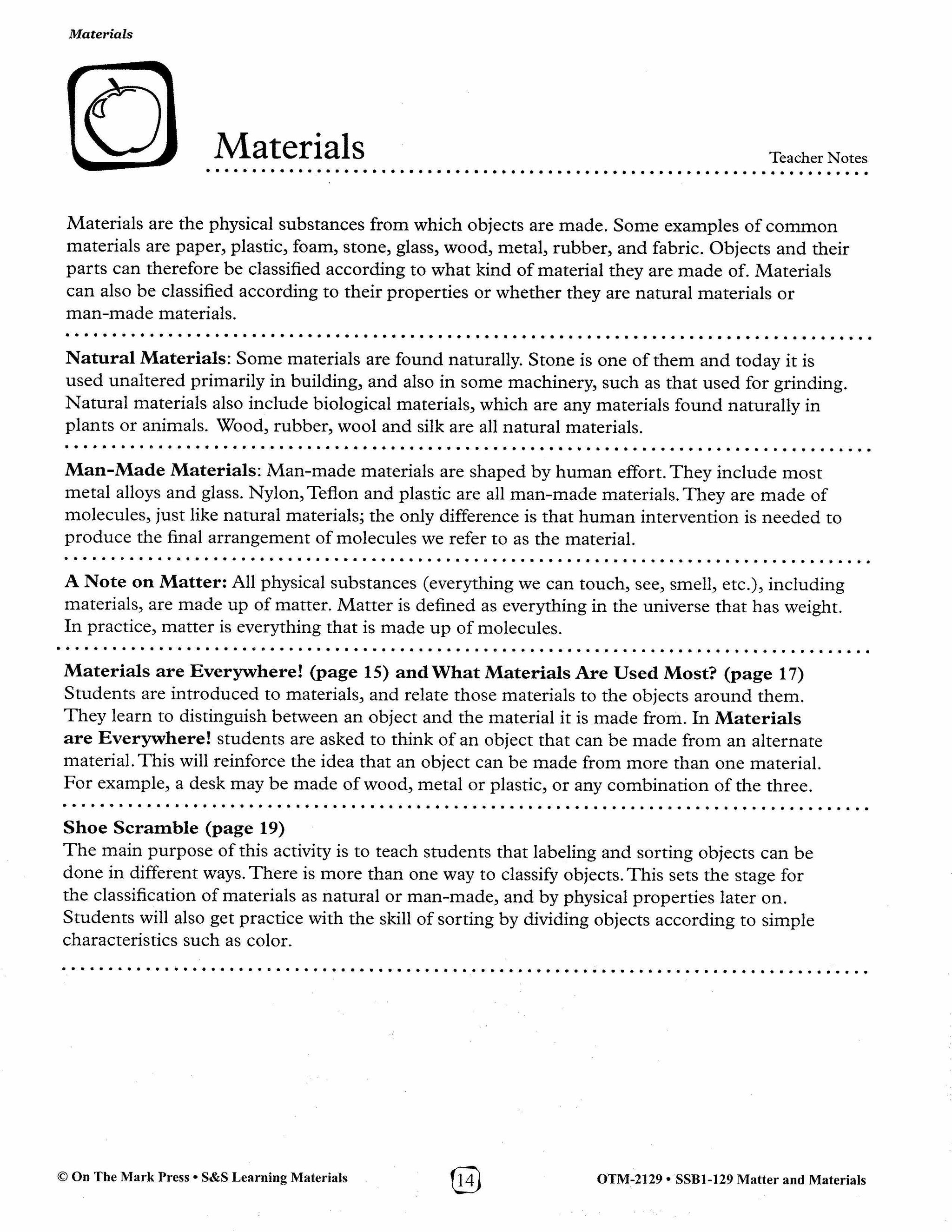 Matter and Materials Lessons and Experiments Grades 1-3