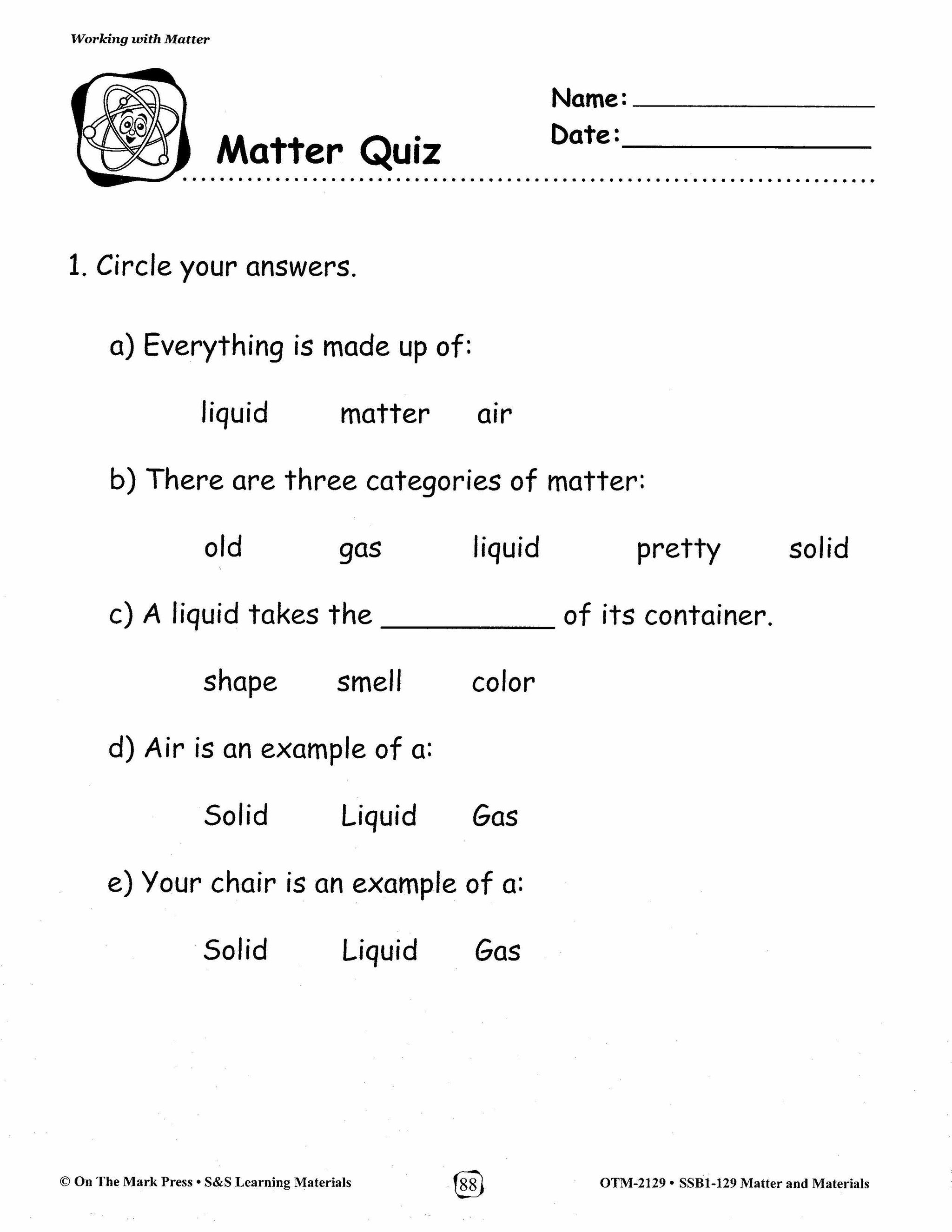 Matter and Materials Lessons and Experiments Grades 1-3