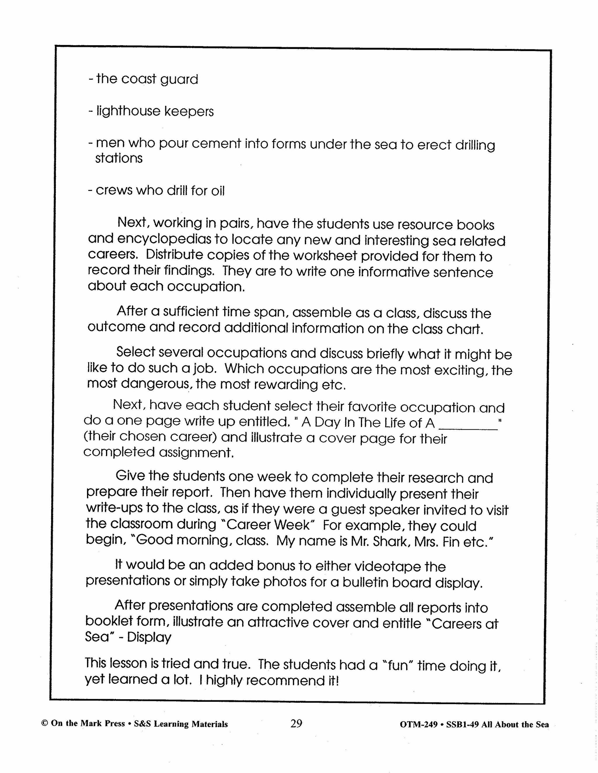 All About the Sea Grades 4-6