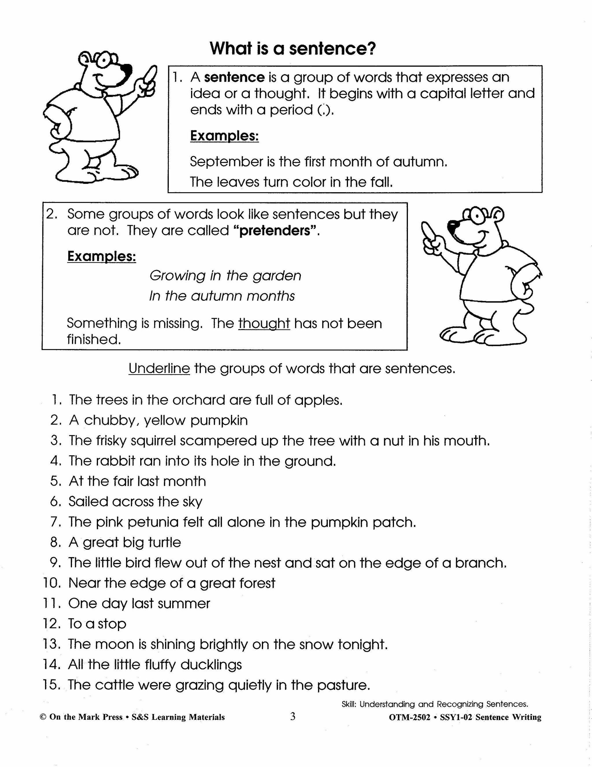 Sentence Writing Practice Workbook Grades 1-3