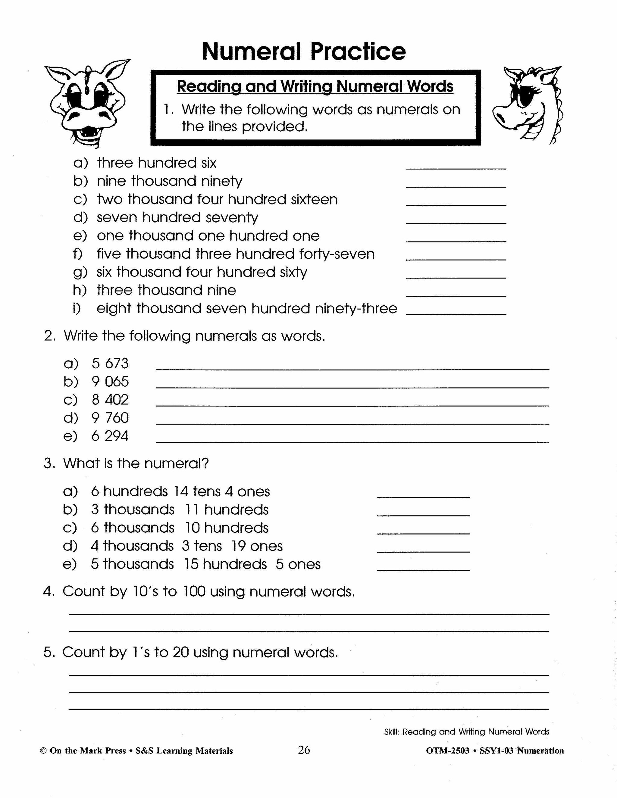 Numeration Practice Build Their Skills Workbook Grades 1-3