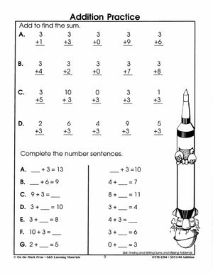 Addition Build Their Skills Workbook Grades 1-3