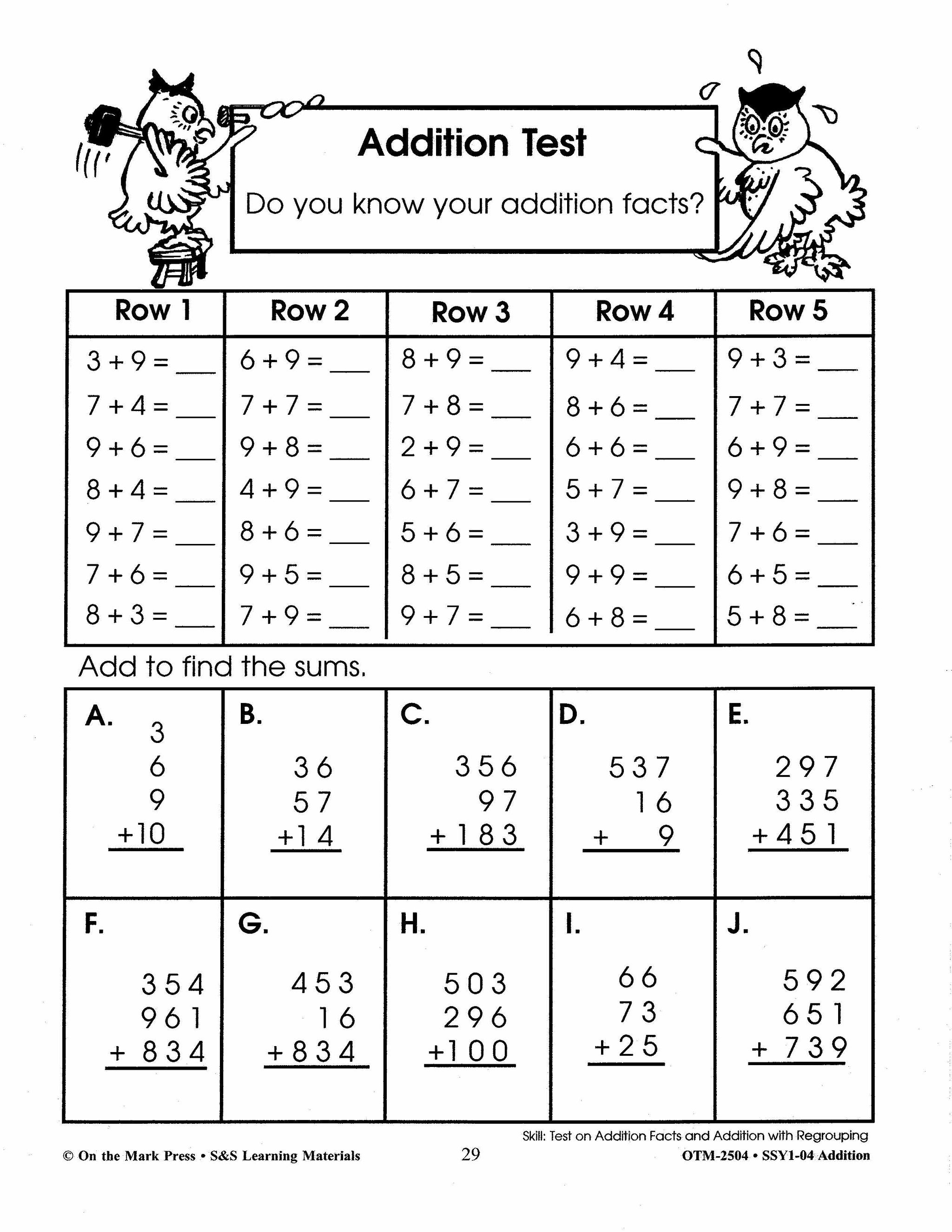Addition Build Their Skills Workbook Grades 1-3