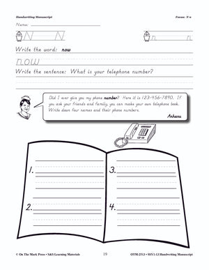 Modern Manuscript Handwriting Build Their Skills Workbook Grades 1-3