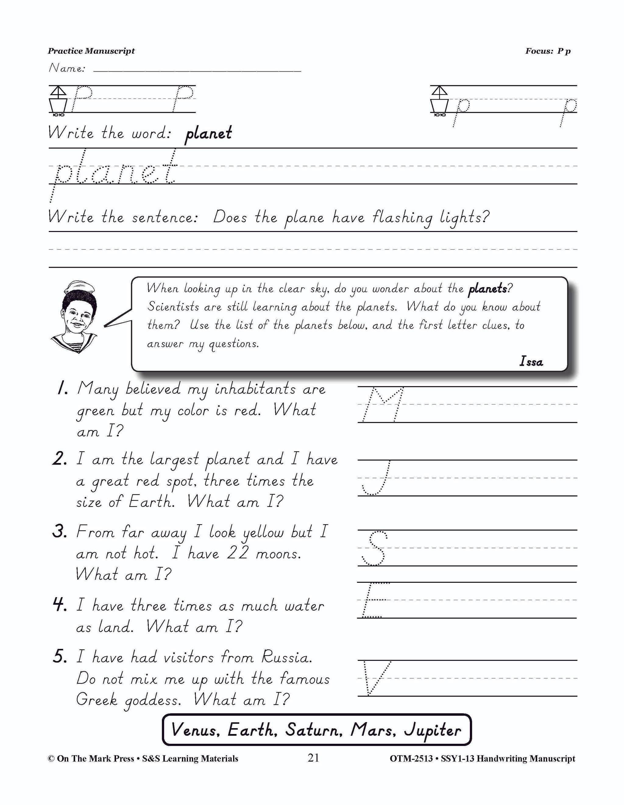 Modern Manuscript Handwriting Build Their Skills Workbook Grades 1-3