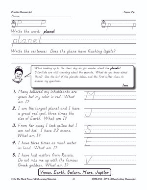 Modern Manuscript Handwriting Build Their Skills Workbook Grades 1-3
