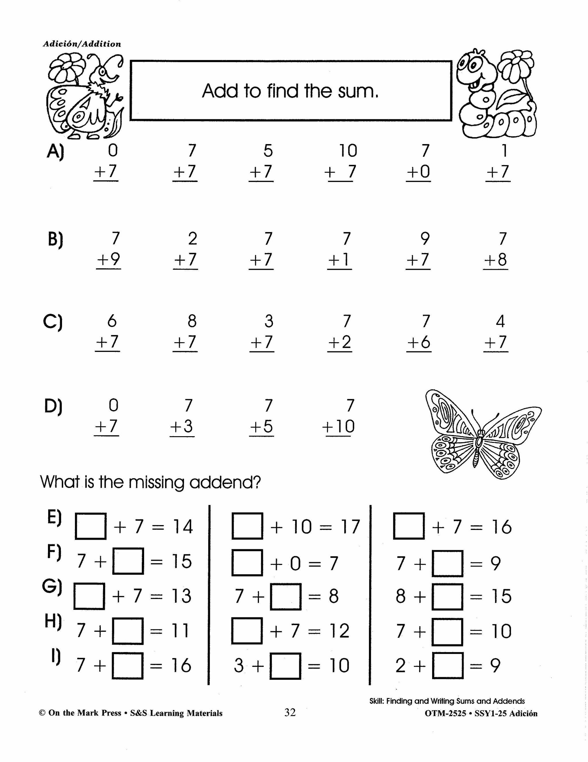 Adición/Addition - A Spanish and English Workbook Grades 1-3