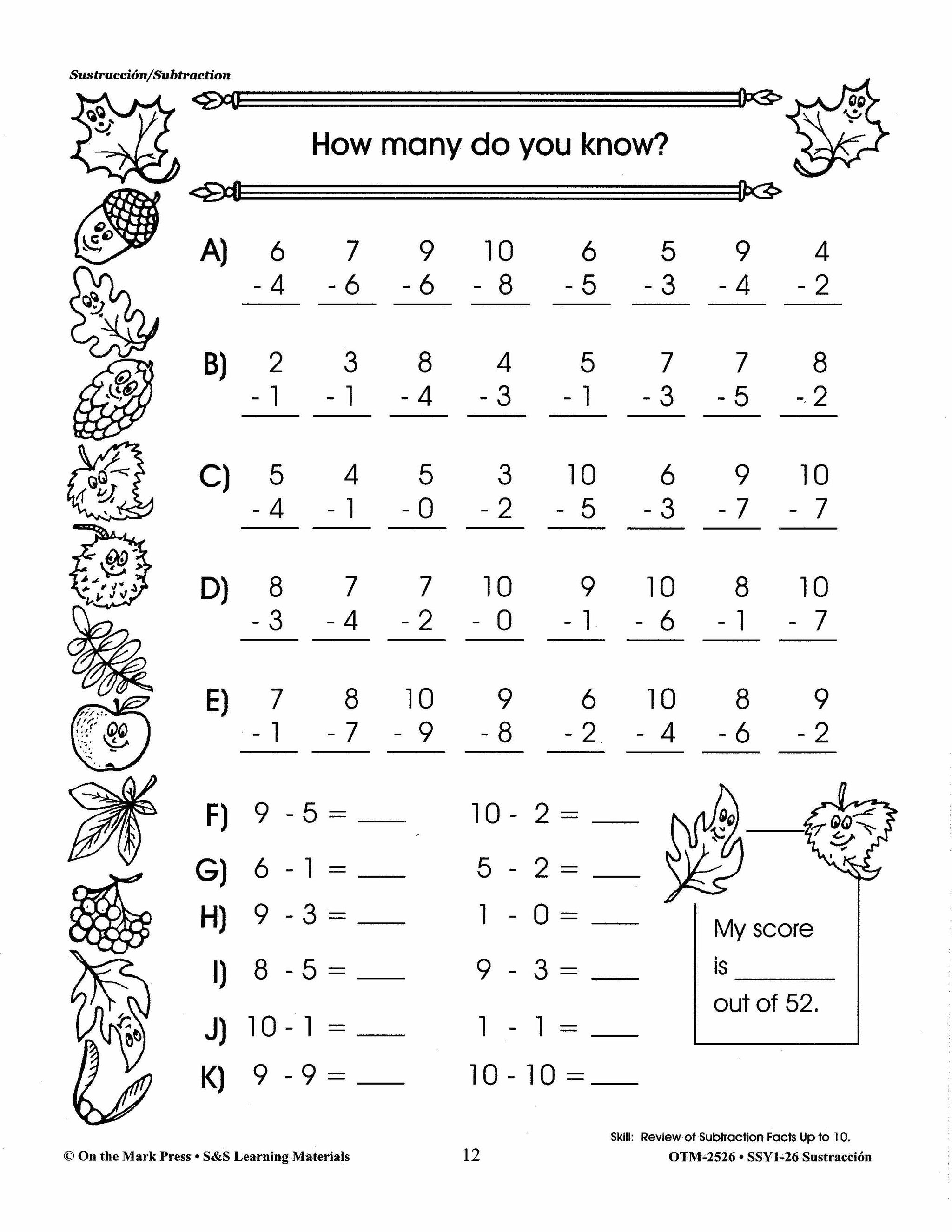 Sustracción/Subtraction   - A Spanish and English Workbook Grades 1-3