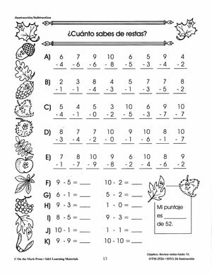 Sustracción/Subtraction   - A Spanish and English Workbook Grades 1-3