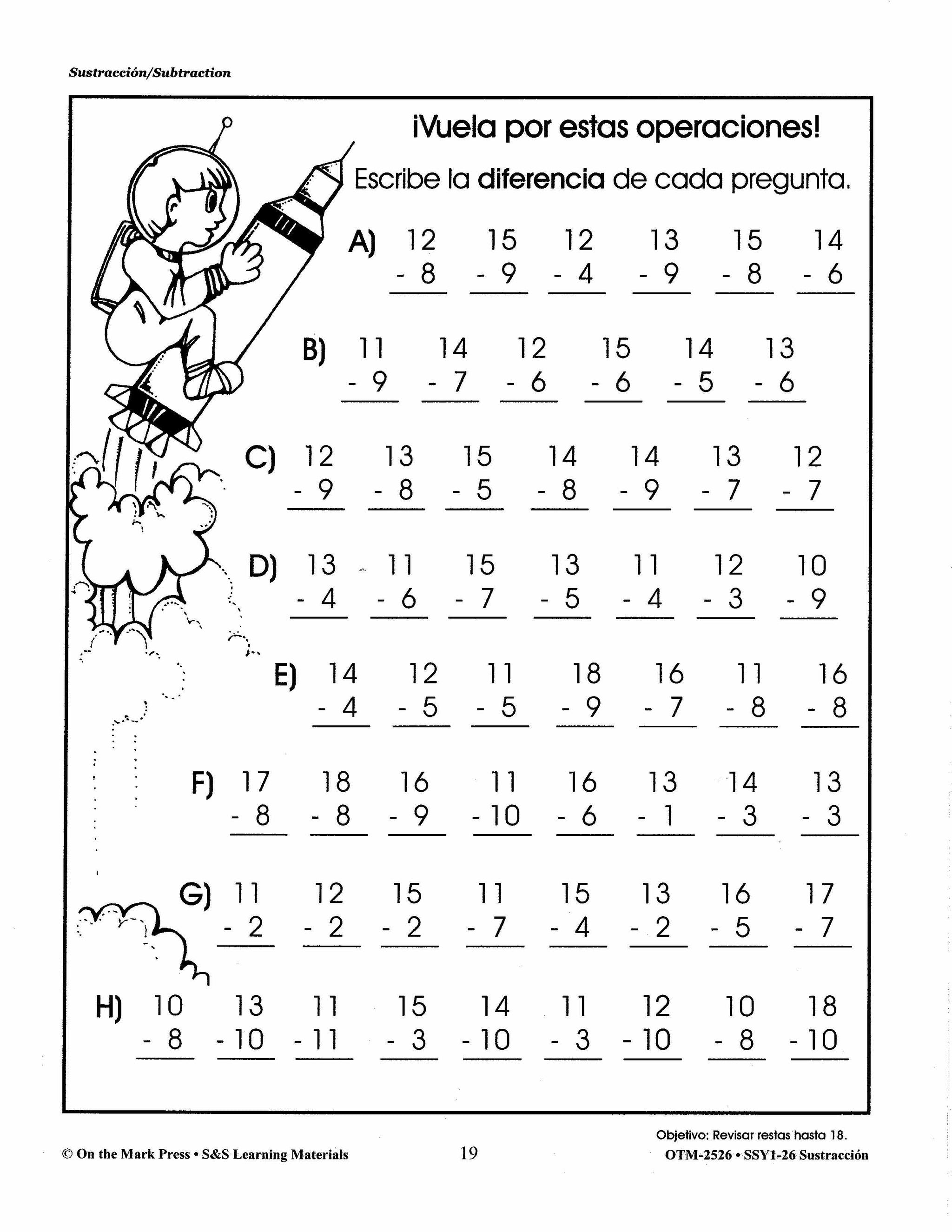 Sustracción/Subtraction   - A Spanish and English Workbook Grades 1-3