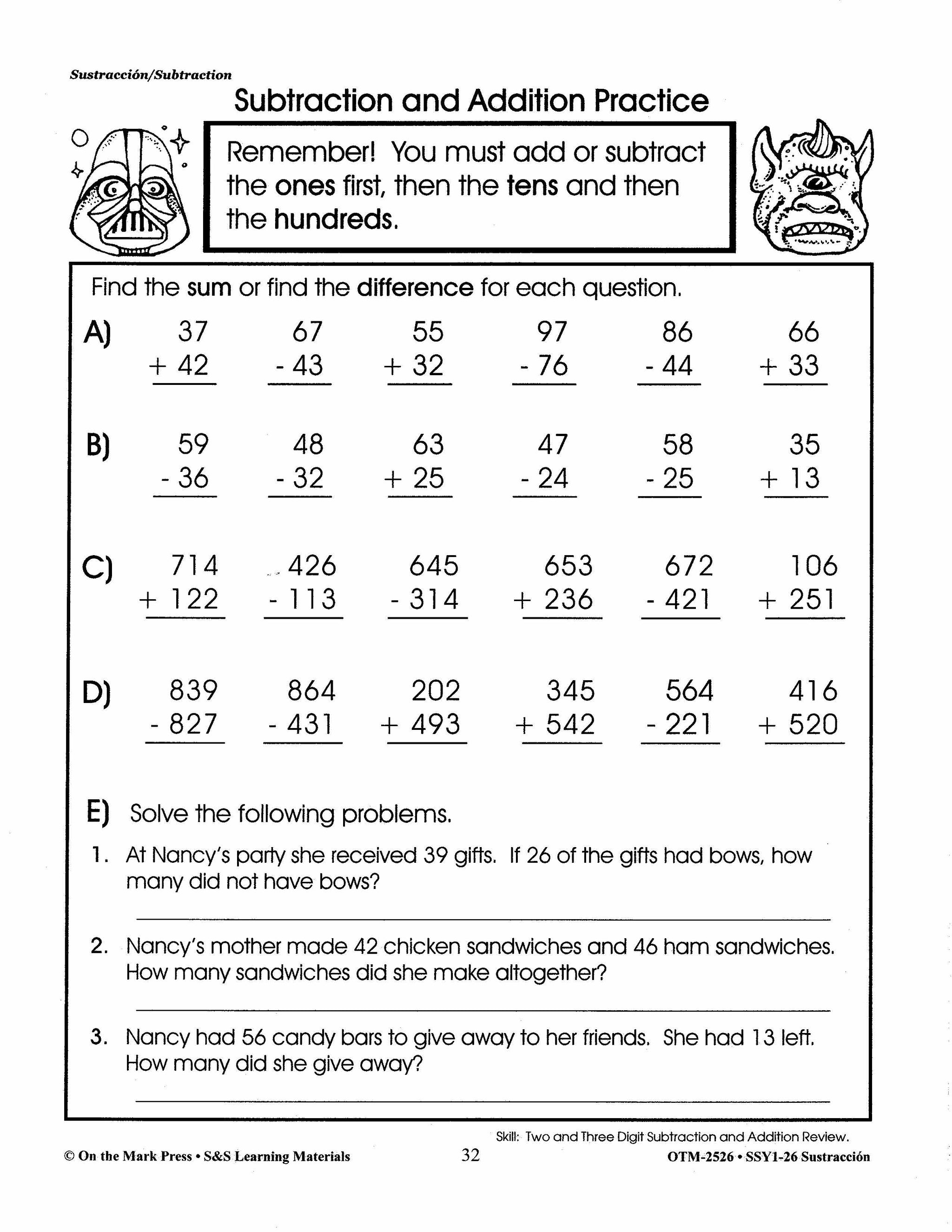 Sustracción/Subtraction   - A Spanish and English Workbook Grades 1-3