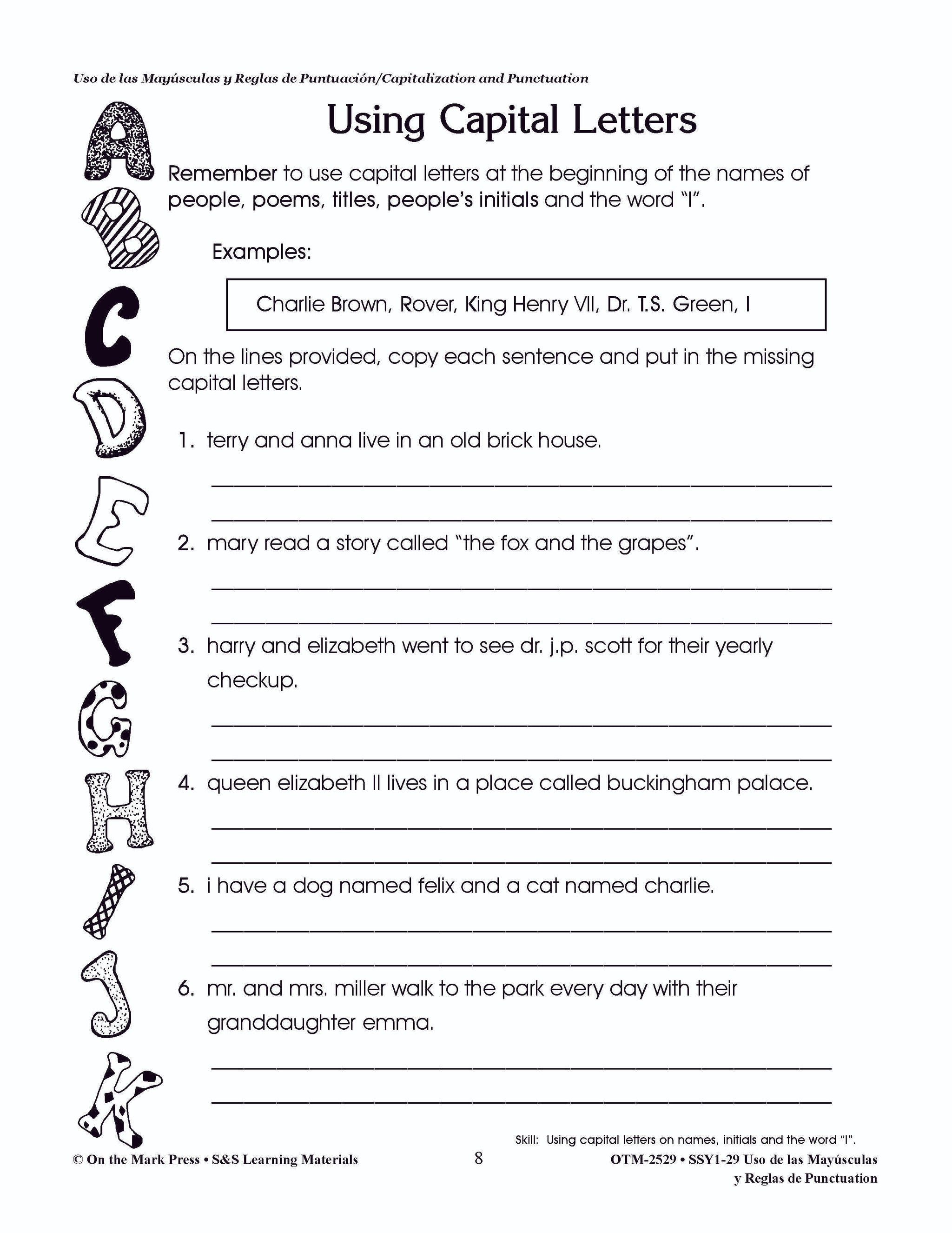 Uso de las Mayúsculas y Reglas de Puntuación/Capitalization & Punctuation - A Spanish and English Workbook Grades 1-3