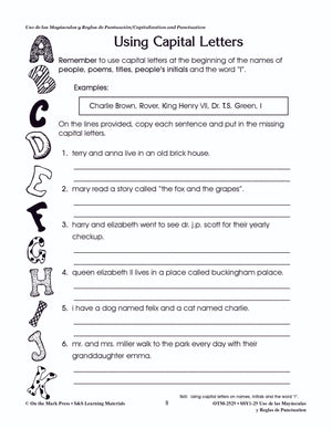 Uso de las Mayúsculas y Reglas de Puntuación/Capitalization & Punctuation - A Spanish and English Workbook Grades 1-3