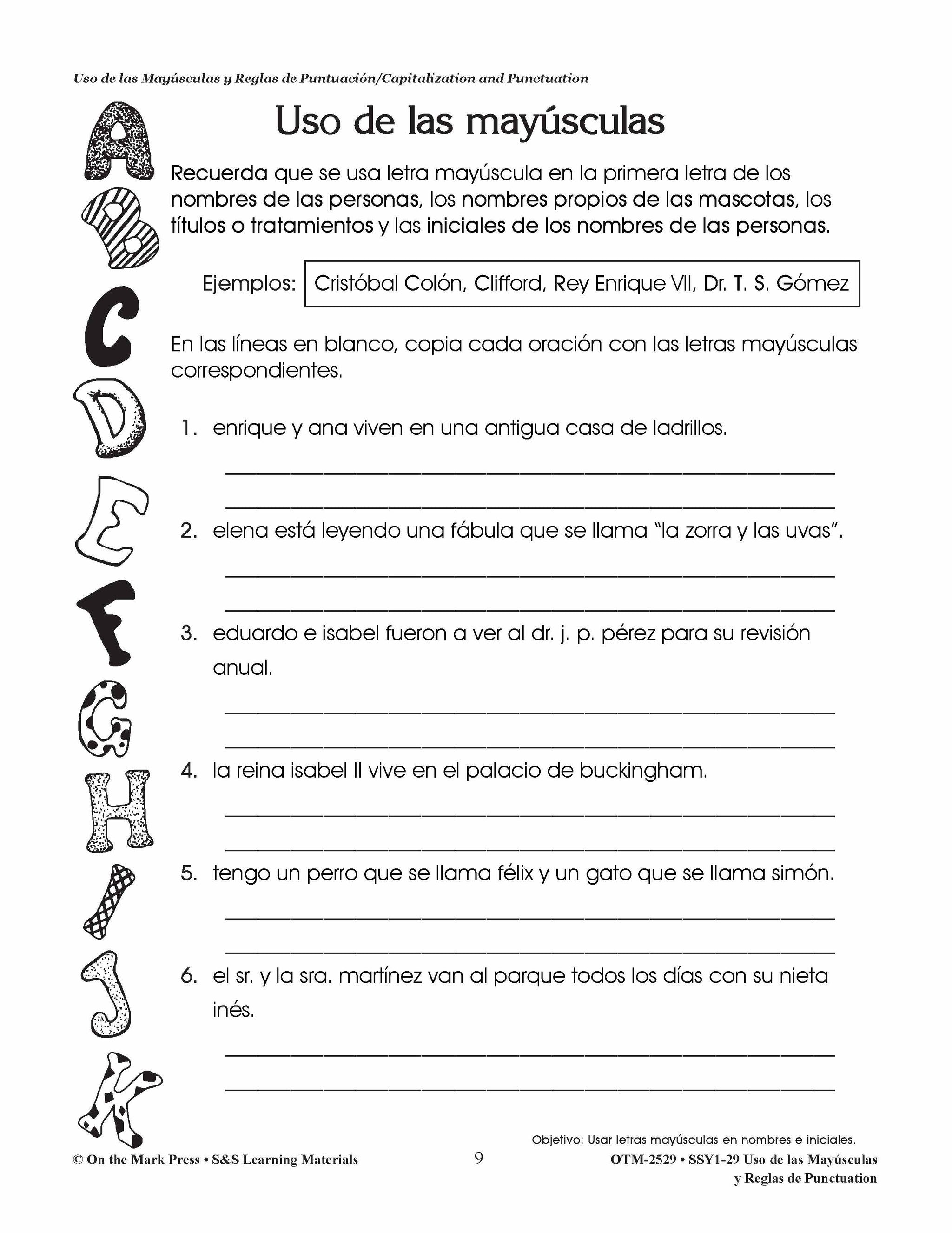 Uso de las Mayúsculas y Reglas de Puntuación/Capitalization & Punctuation - A Spanish and English Workbook Grades 1-3