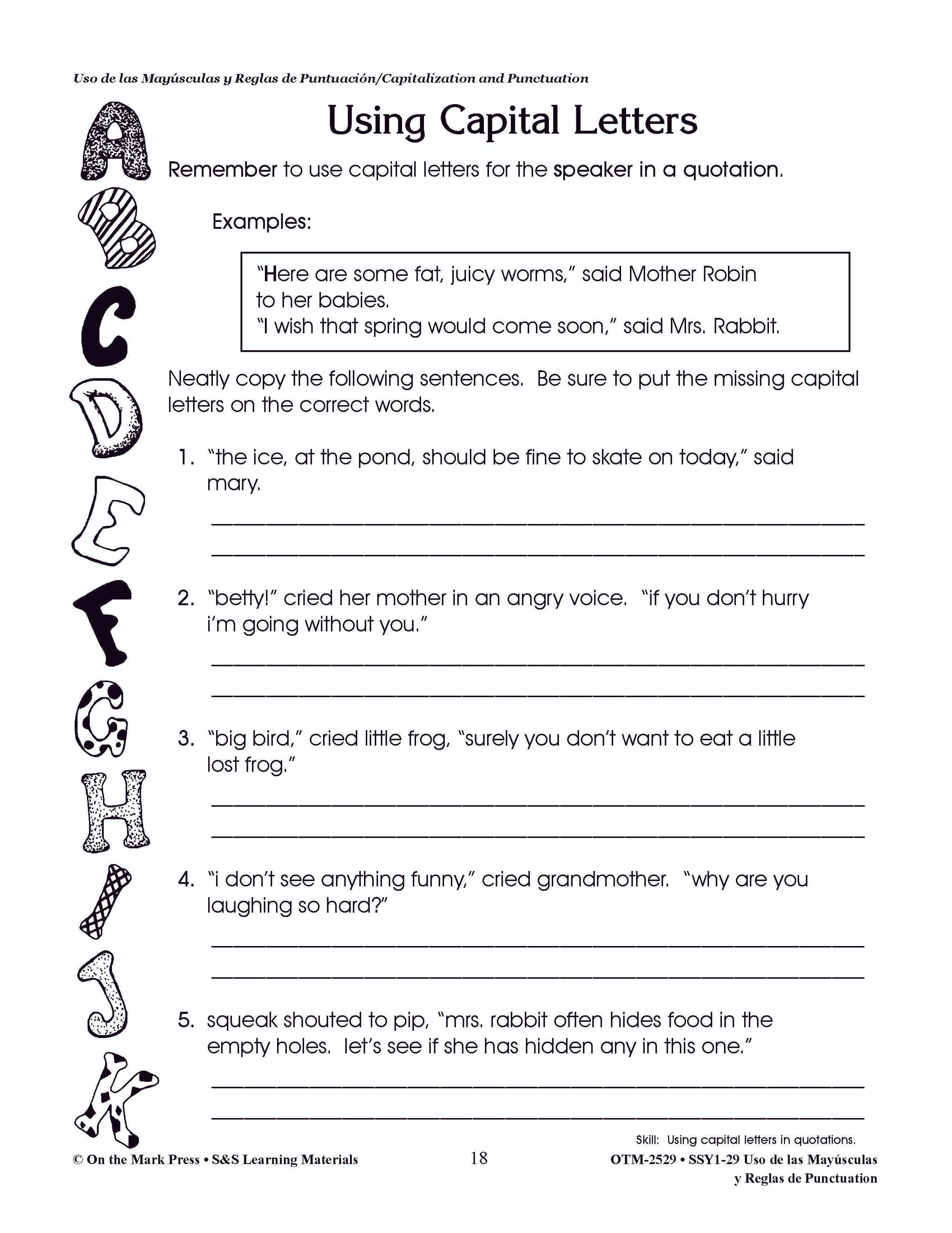 Uso de las Mayúsculas y Reglas de Puntuación/Capitalization & Punctuation - A Spanish and English Workbook Grades 1-3