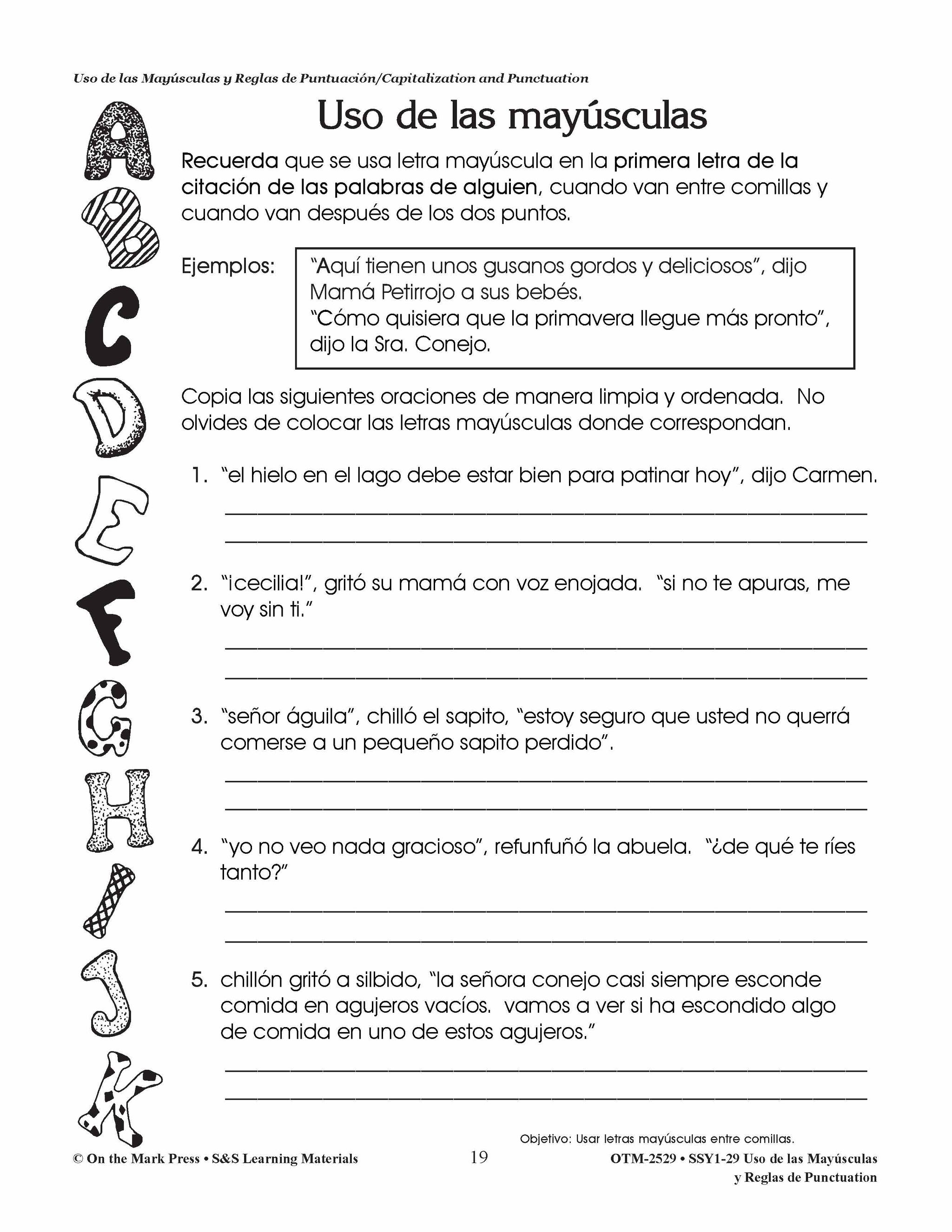 Uso de las Mayúsculas y Reglas de Puntuación/Capitalization & Punctuation - A Spanish and English Workbook Grades 1-3