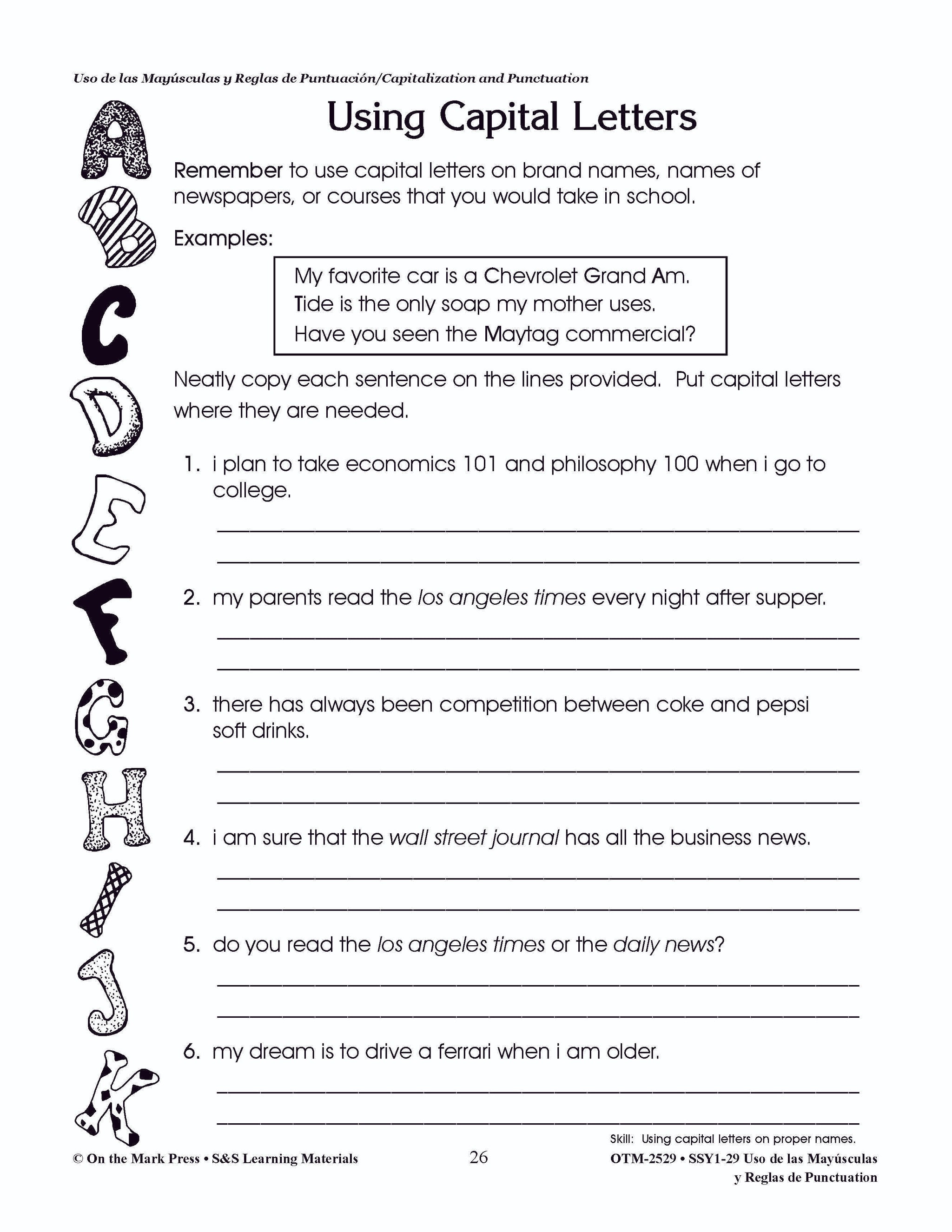 Uso de las Mayúsculas y Reglas de Puntuación/Capitalization & Punctuation - A Spanish and English Workbook Grades 1-3