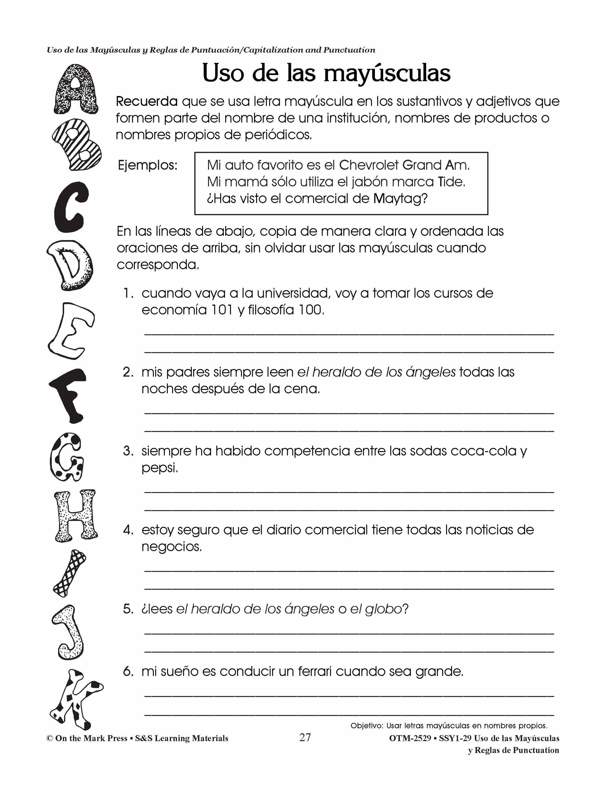 Uso de las Mayúsculas y Reglas de Puntuación/Capitalization & Punctuation - A Spanish and English Workbook Grades 1-3