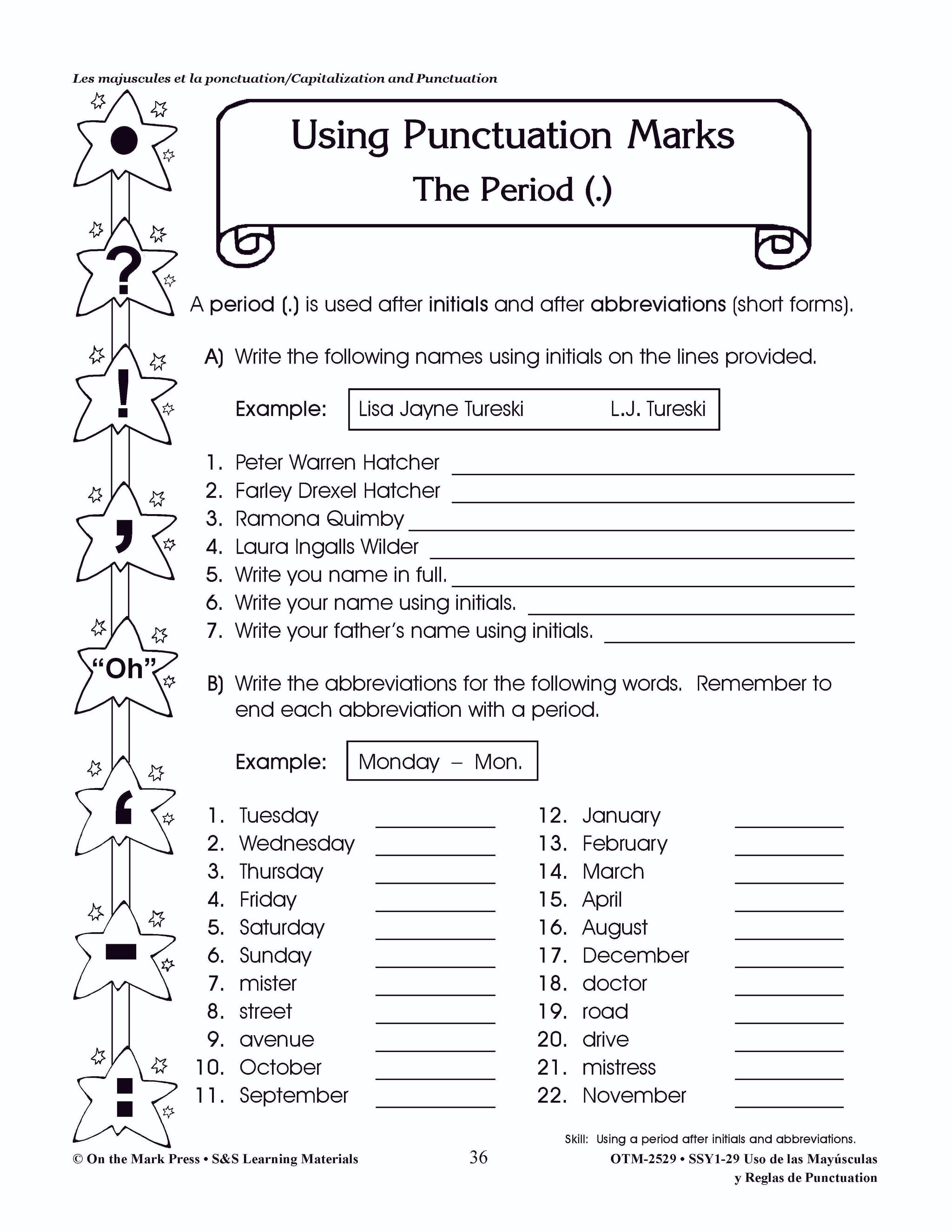 Uso de las Mayúsculas y Reglas de Puntuación/Capitalization & Punctuation - A Spanish and English Workbook Grades 1-3