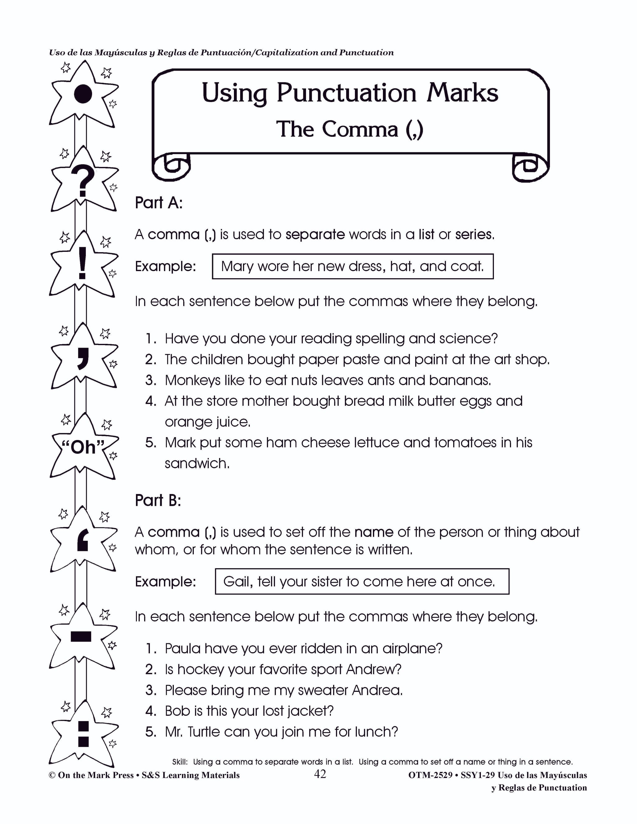 Uso de las Mayúsculas y Reglas de Puntuación/Capitalization & Punctuation - A Spanish and English Workbook Grades 1-3