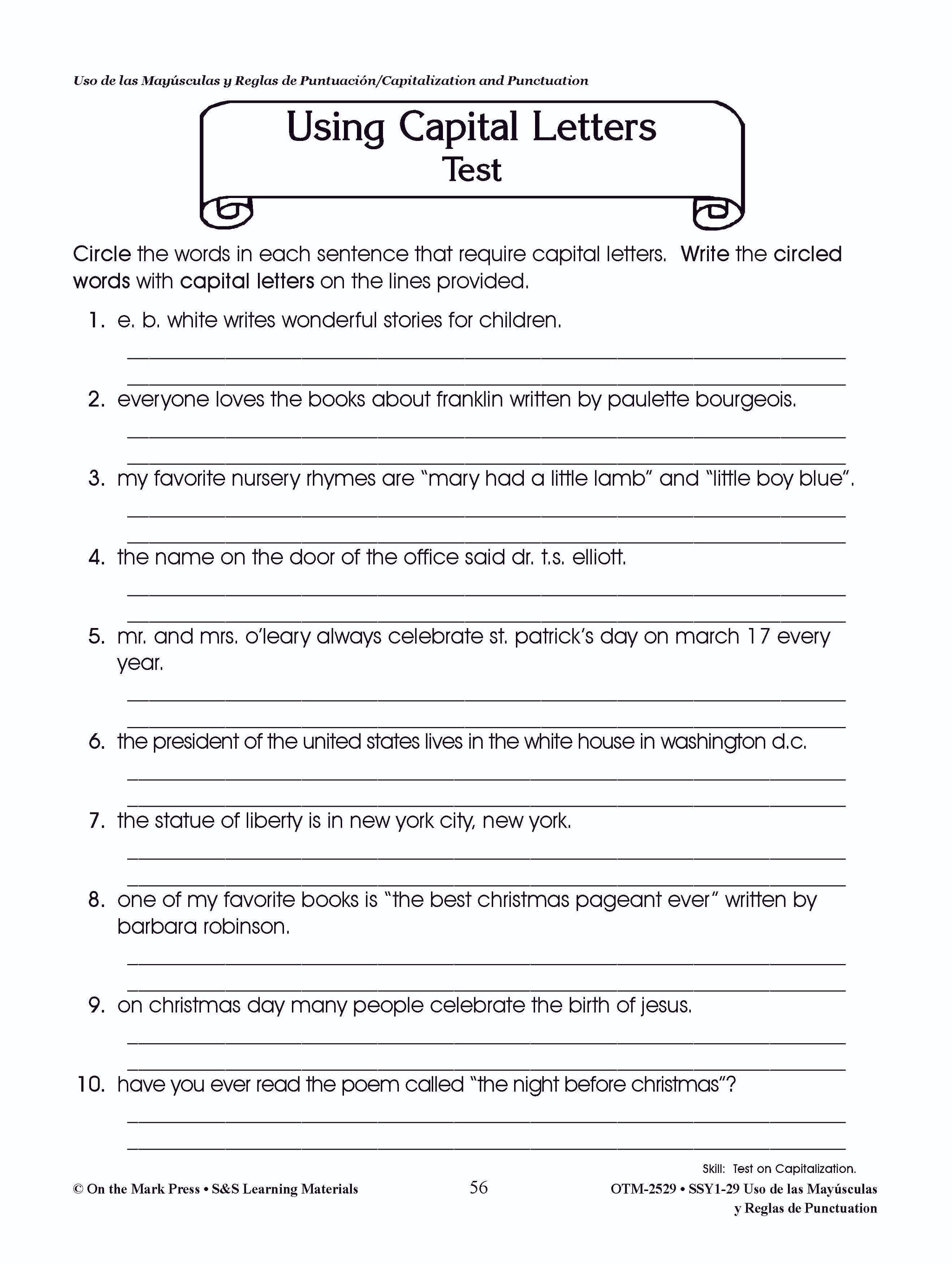 Uso de las Mayúsculas y Reglas de Puntuación/Capitalization & Punctuation - A Spanish and English Workbook Grades 1-3
