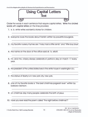 Uso de las Mayúsculas y Reglas de Puntuación/Capitalization & Punctuation - A Spanish and English Workbook Grades 1-3