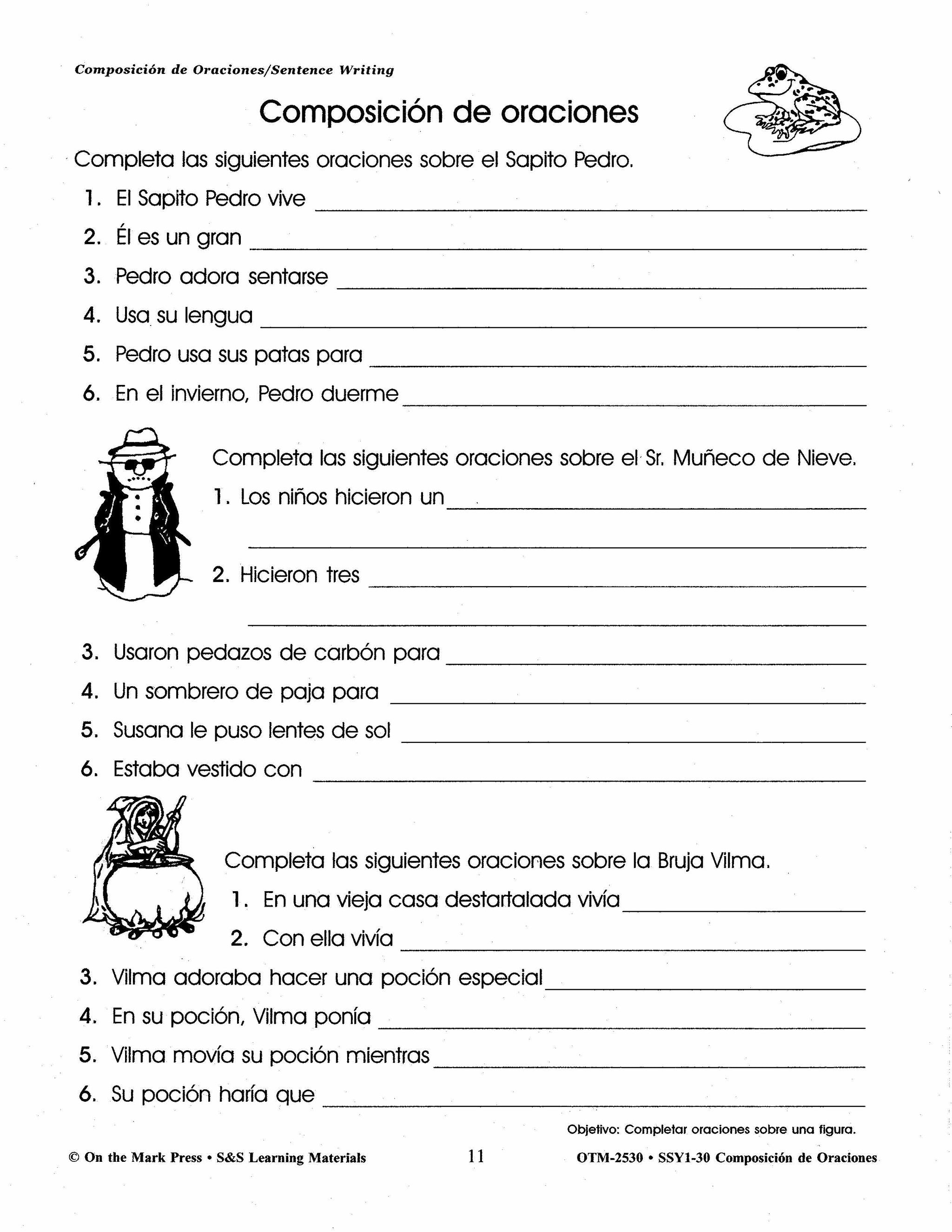 Composicion de Oraciones/Sentence Writing - A Spanish and English Workbook Gr. 1-3