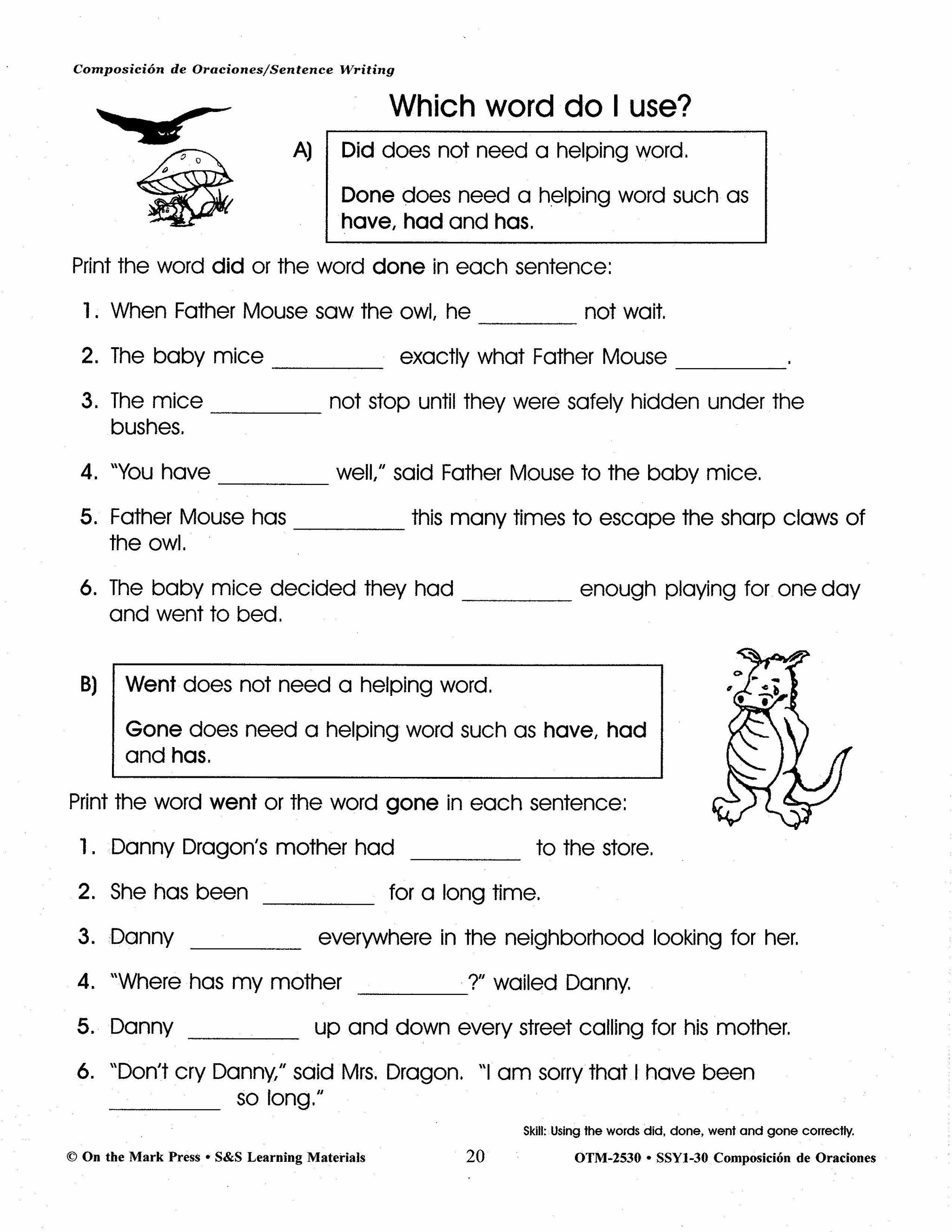 Composicion de Oraciones/Sentence Writing - A Spanish and English Workbook Gr. 1-3