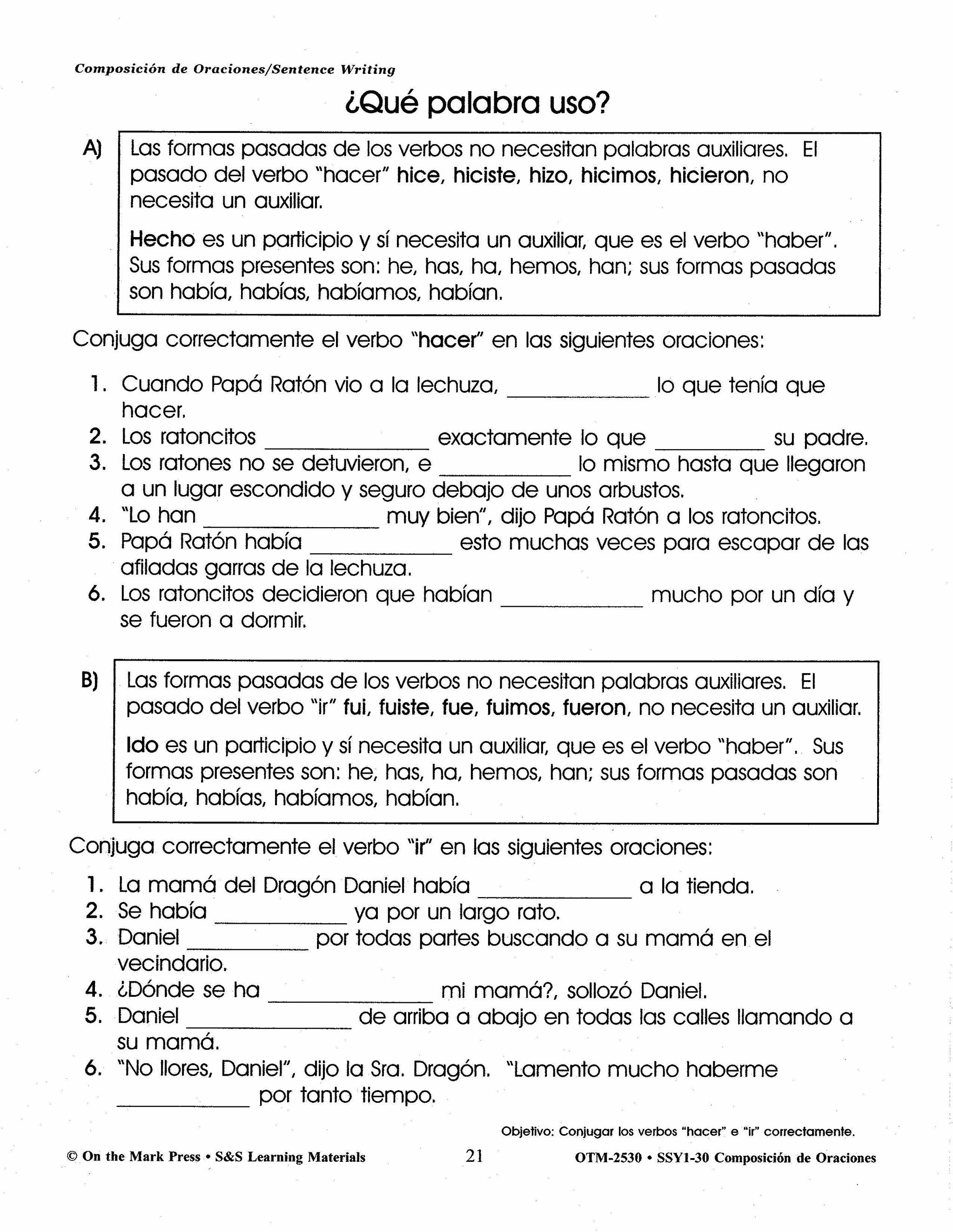 Composicion de Oraciones/Sentence Writing - A Spanish and English Workbook Gr. 1-3