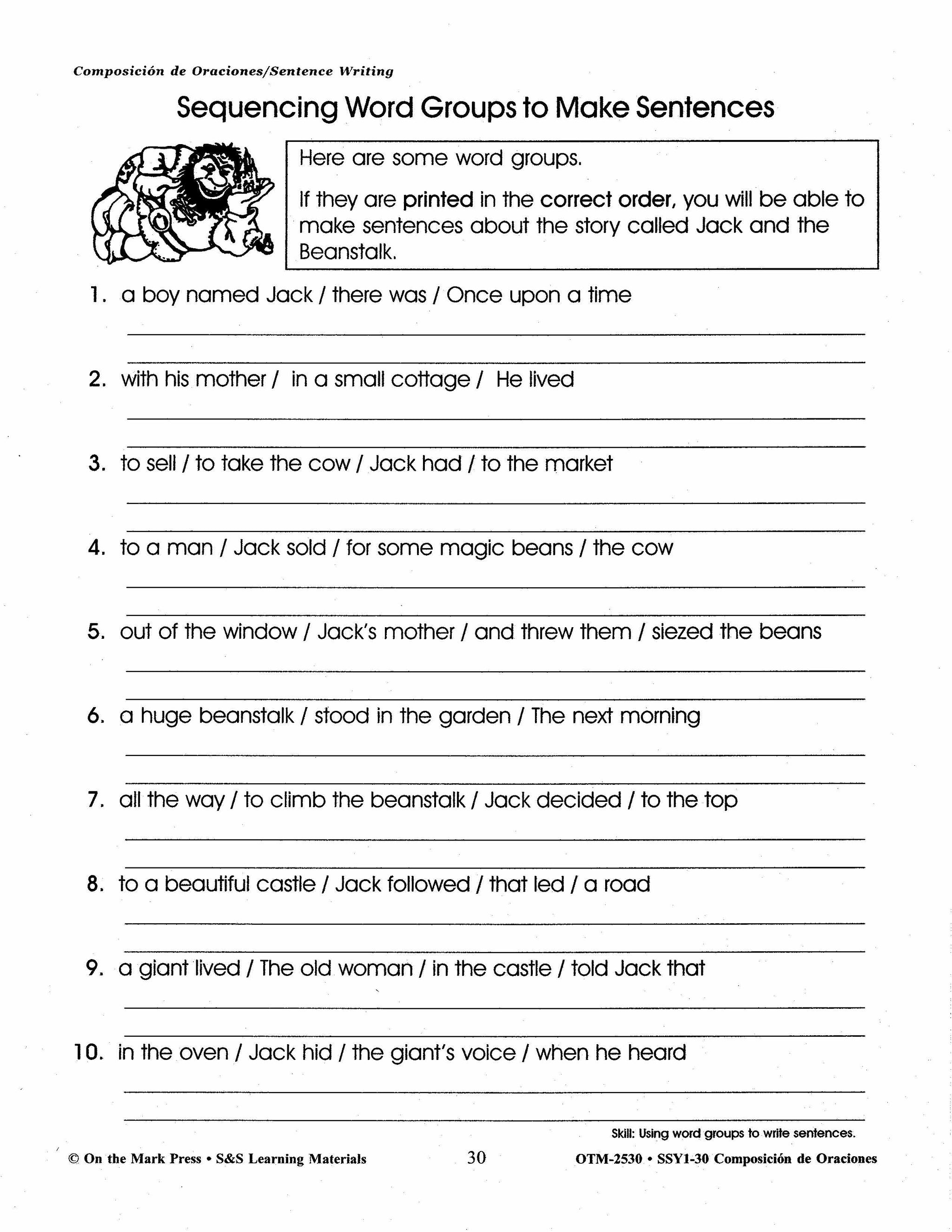 Composicion de Oraciones/Sentence Writing - A Spanish and English Workbook Gr. 1-3