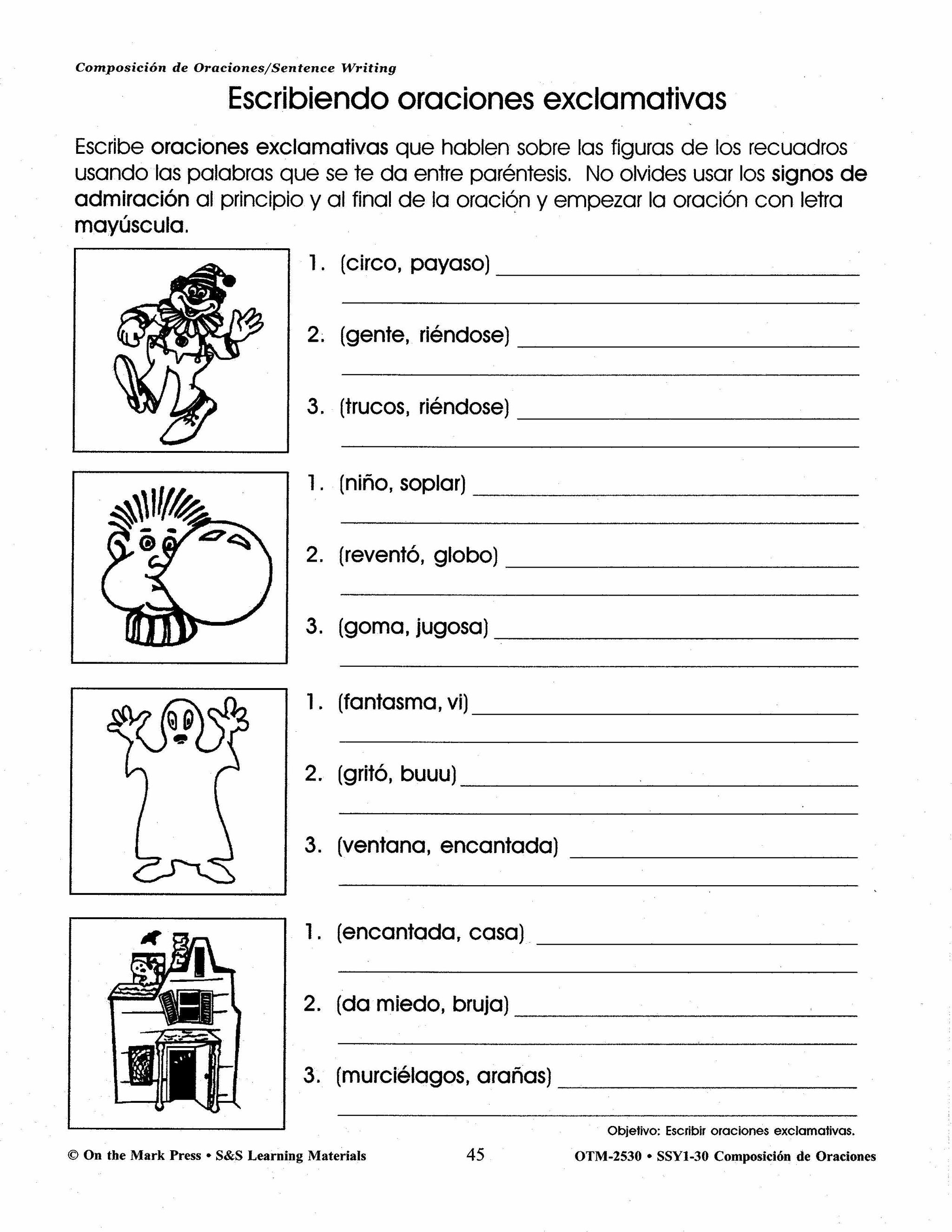 Composicion de Oraciones/Sentence Writing - A Spanish and English Workbook Gr. 1-3